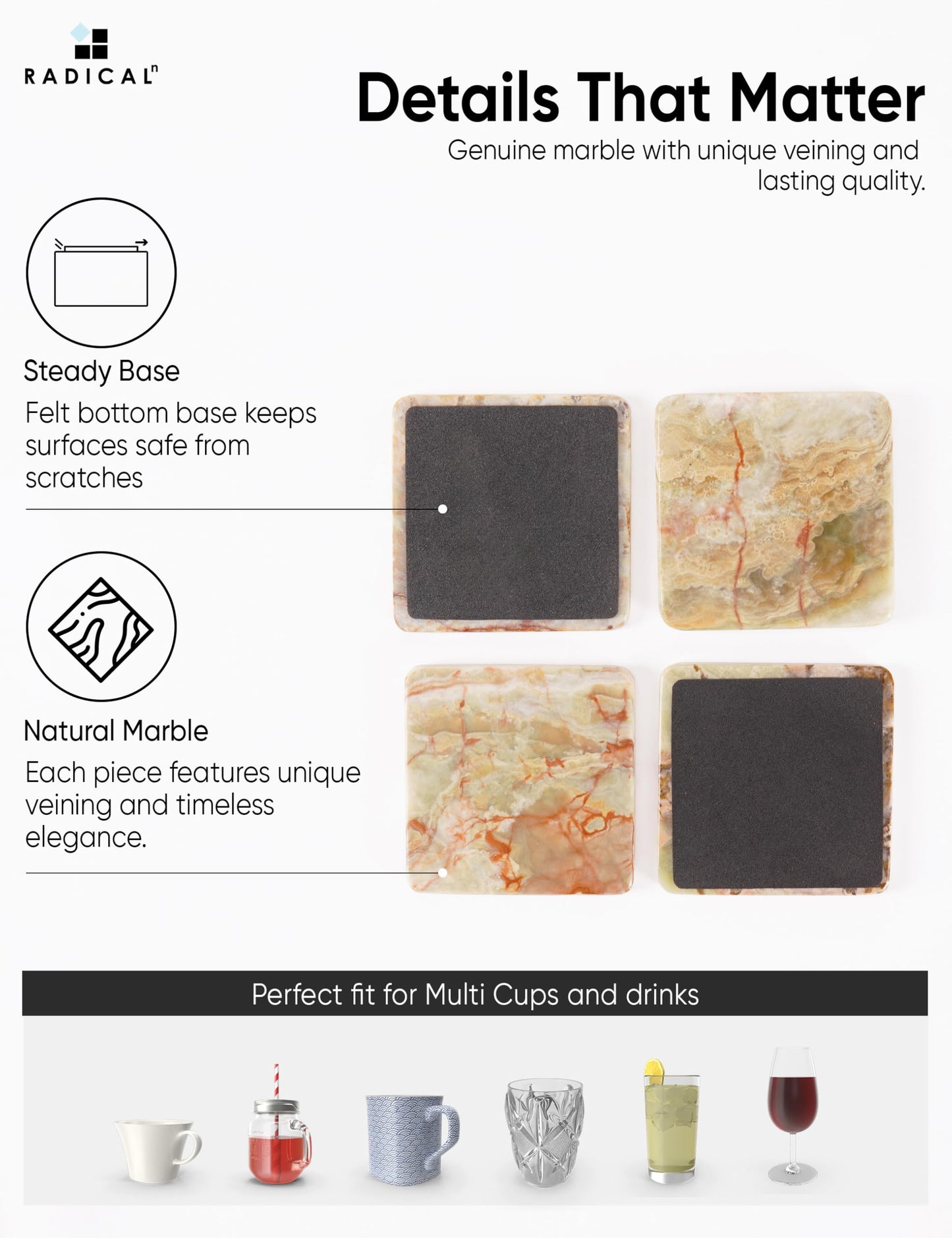 Radicaln Marble Coasters for Drinks Green Square 3.5 Inches Handmade Outdoor Coasters for Patio Table & Table décor - Housewarming Gift for Home & Kitchen