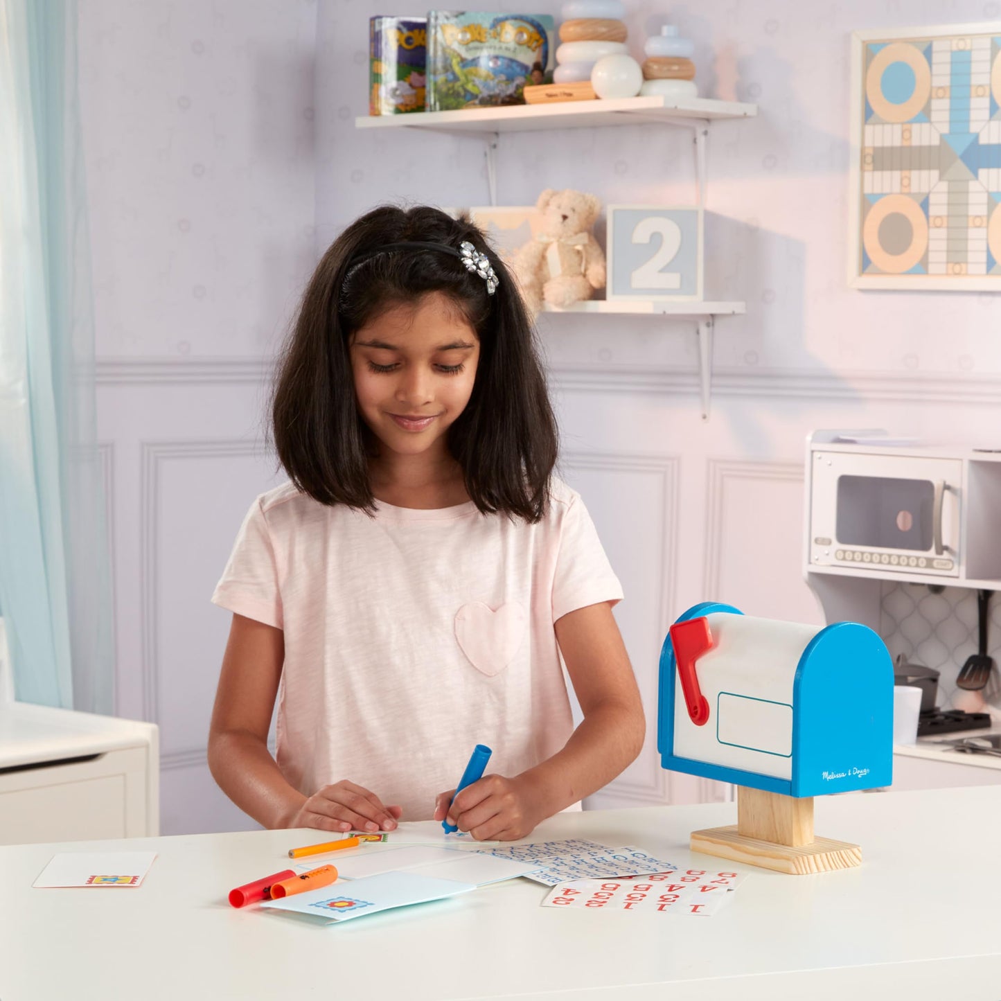 Melissa & Doug My Own Wooden Mailbox Activity Set and Educational ToyKids Toy Mailbox with Reusable Letters and Post Cards, Pretend Play for Preschoolers and Kids Ages 4+