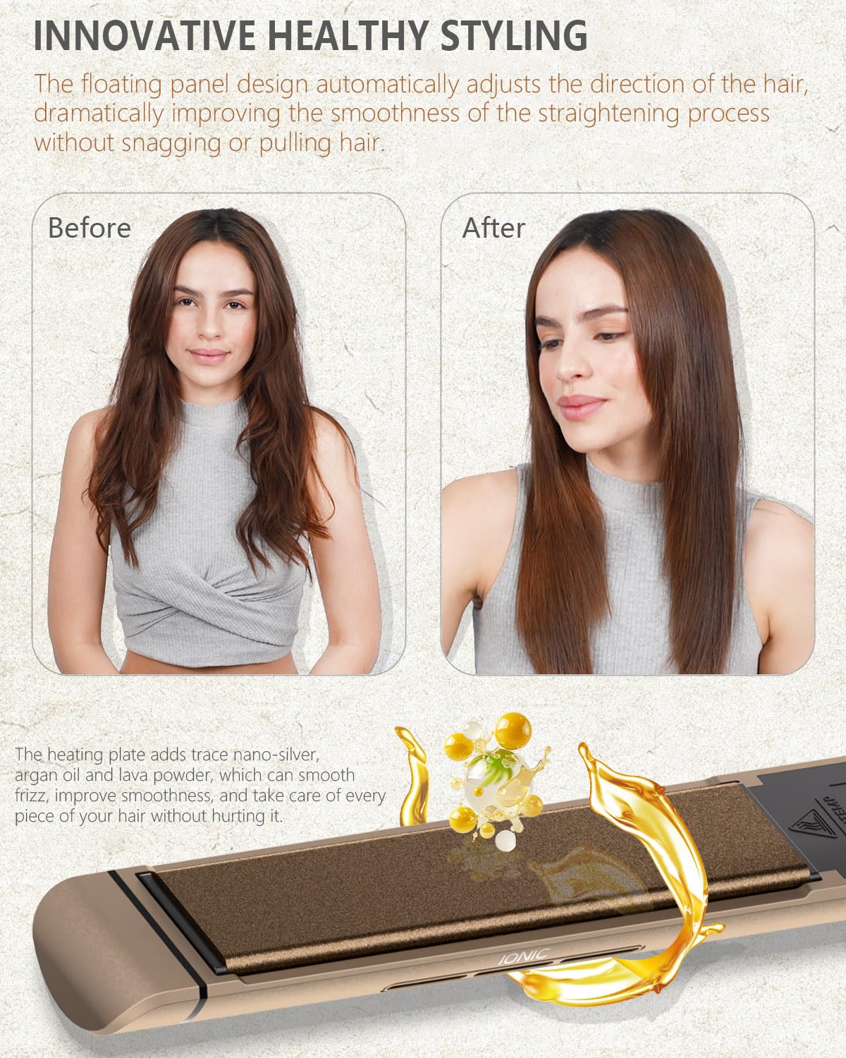 KUSNCA Hair Straightener, Professional Flat Iron Hair Straightener and Curler 2 in 1, Ceramic Negative Air Straighteners, Dual Voltage Travel Straightener, Front Anti-Scald Function, LCD 230°F-450°F, 1 Inch (Gold)