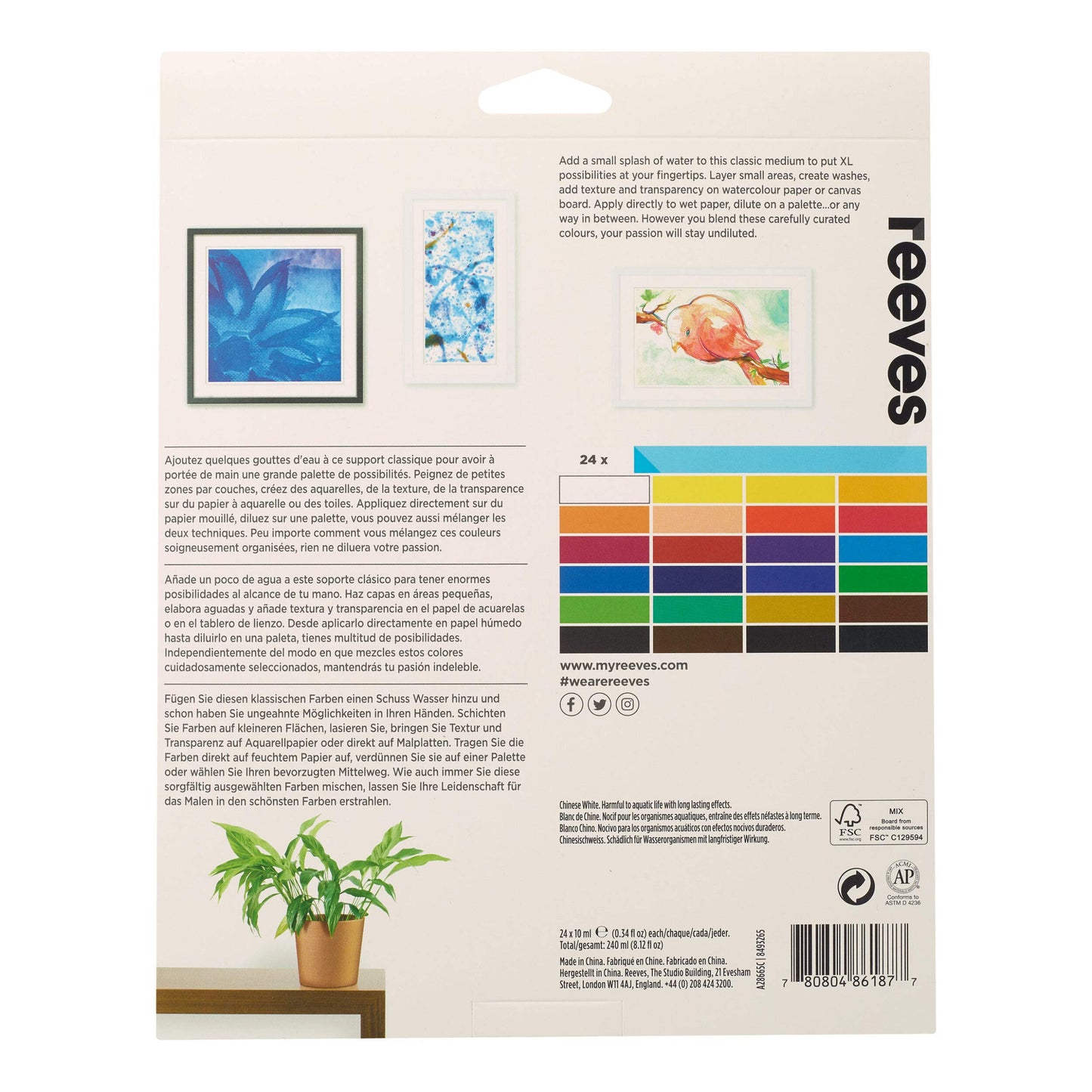 Reeves Watercolour Paint-10ml, Set of 24