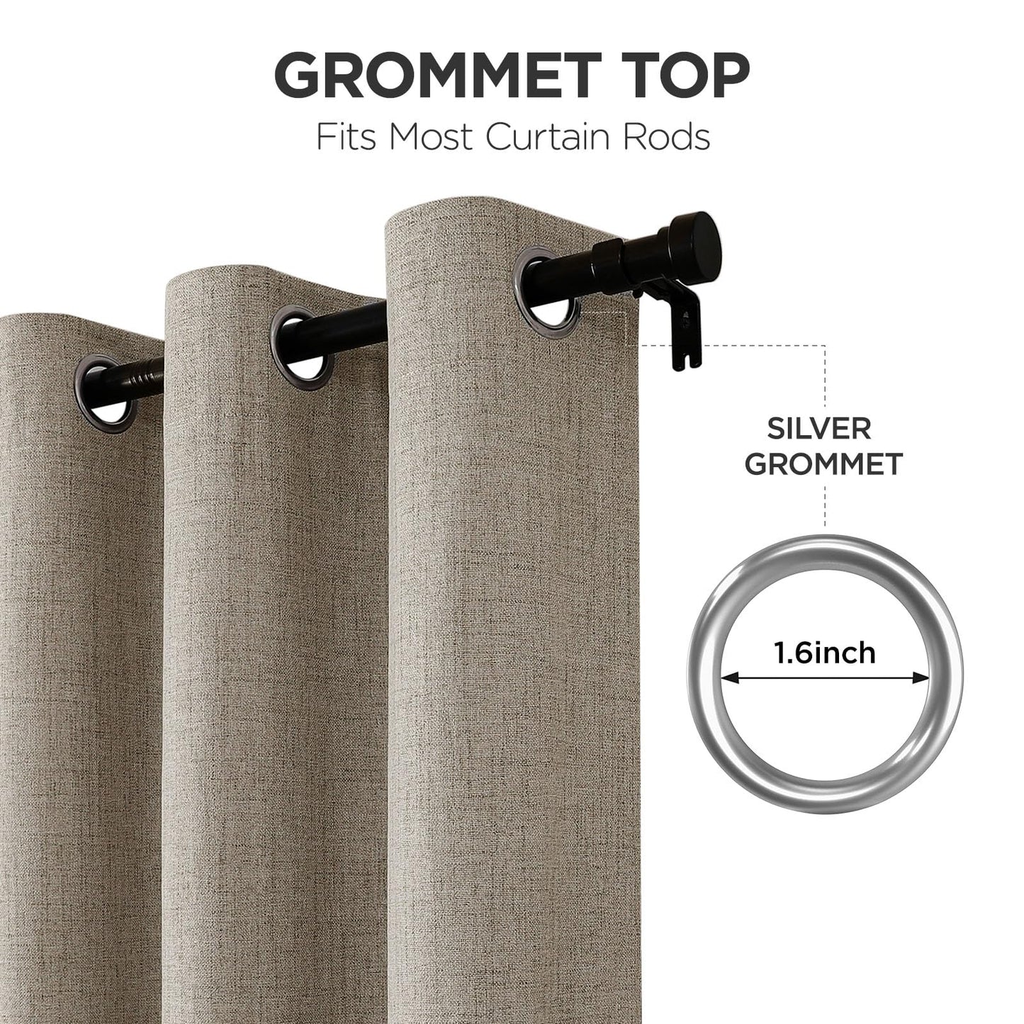 Joydeco Blackout Curtains 90 Inches Long 2 Panels Burg, Room Darkening Curtains for Bedroom, 100% Black Out Textured Thermal Drapes Privacy Protection 2 Panels Set(W52 x L90 Inch, Linen)
