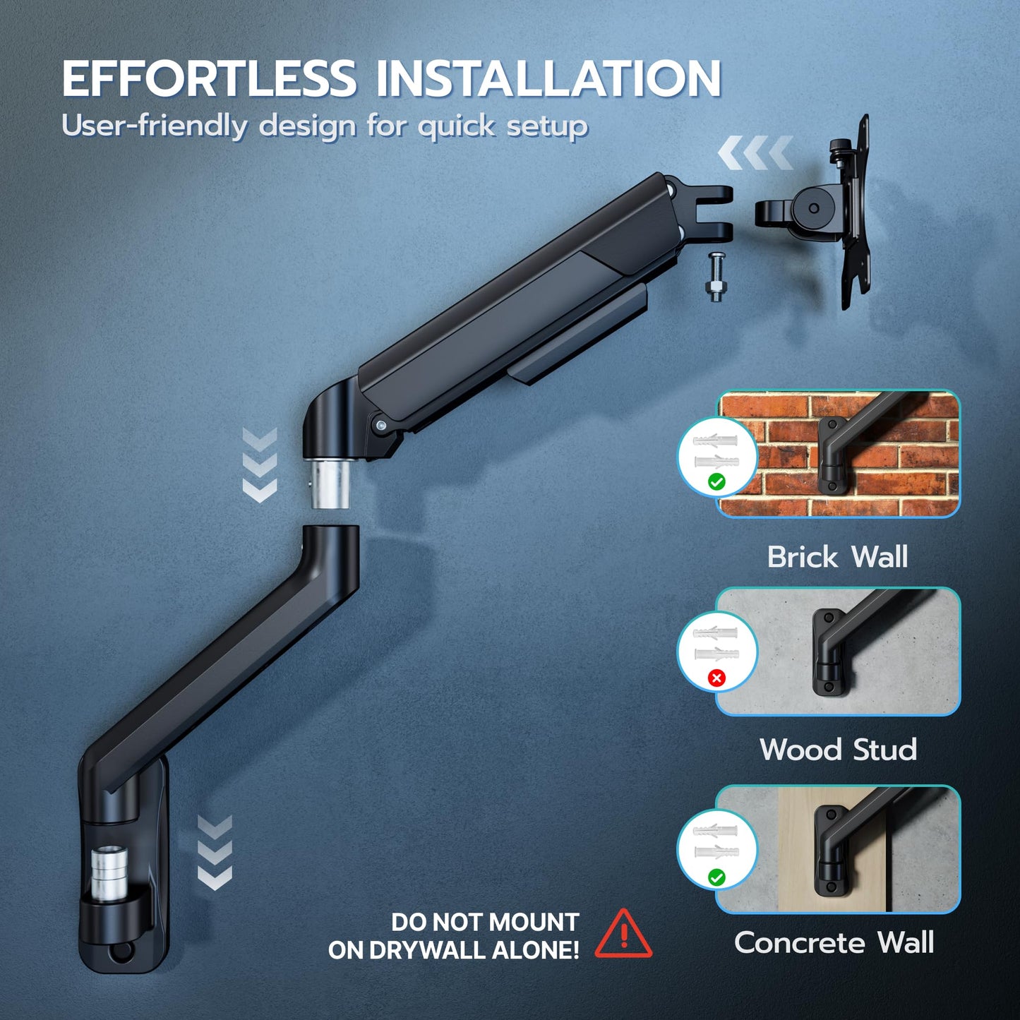 ARES WING Single Monitor Wall Mount for 17-40 Inch Ultrawide Screens, Heavy Duty Monitor Arm Up to 26.5 lbs, Fully Adjustable Wall Mount, VESA 75x75/100x100 Compatible, Black