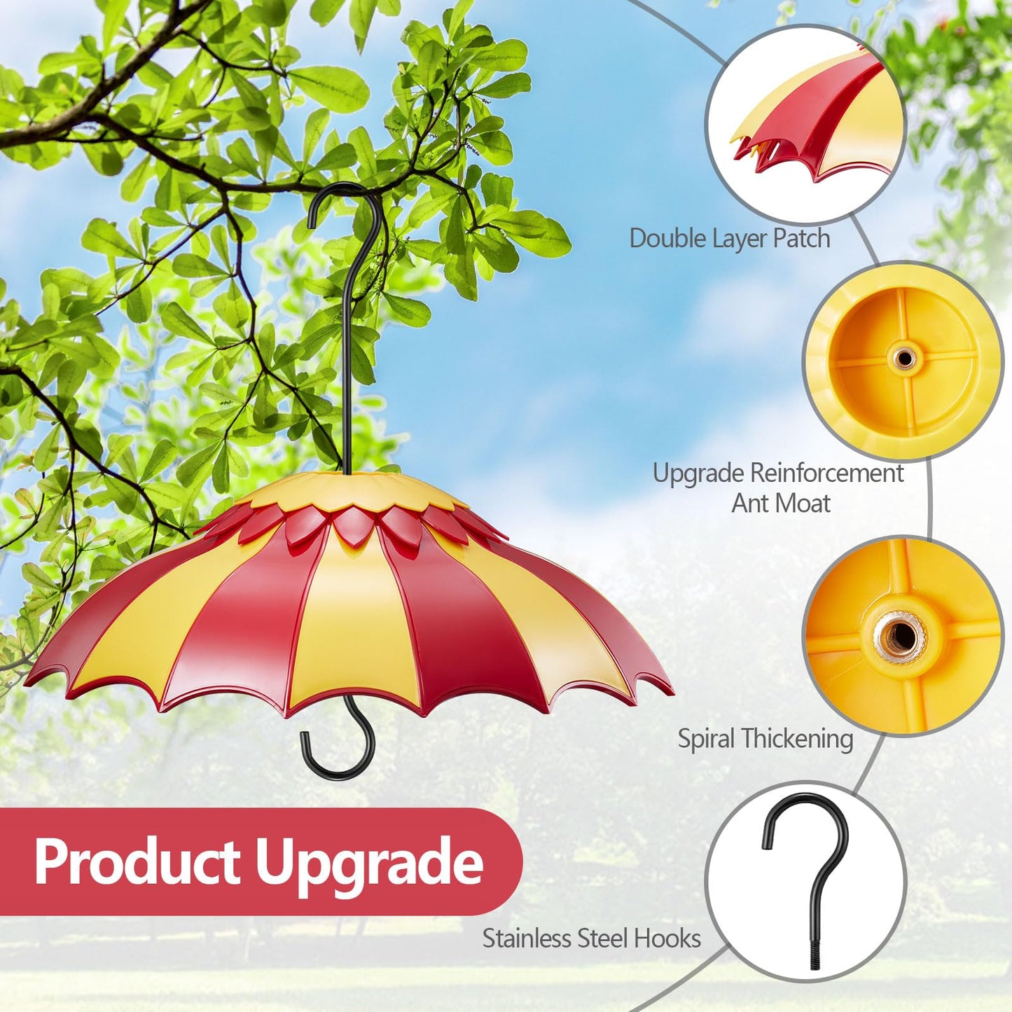 Hummingbird Feeder Cover, Humming Bird Feeder Baffle for Outdoors Hanging, Weather Dome Rain Guard Shade Sunlight Keep Nectar Cool,Large Size Suitable for Wild Bird Feeder, 14inch(Red Yellow)