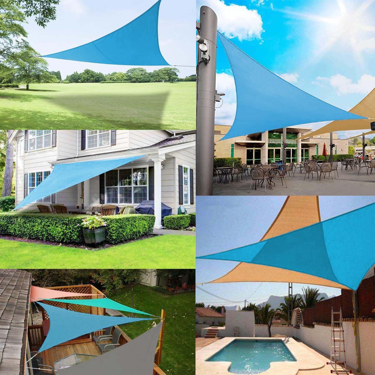 Sunal Blue Triangle Sun Shade Sail 13'x13'x19' with Installation Fixing Kit,Outdoor Water Resistant Shade Sail,Garden Sun Sail,PES Polyester Incl Fixing Rope for Balconies,Terraces and Gardens