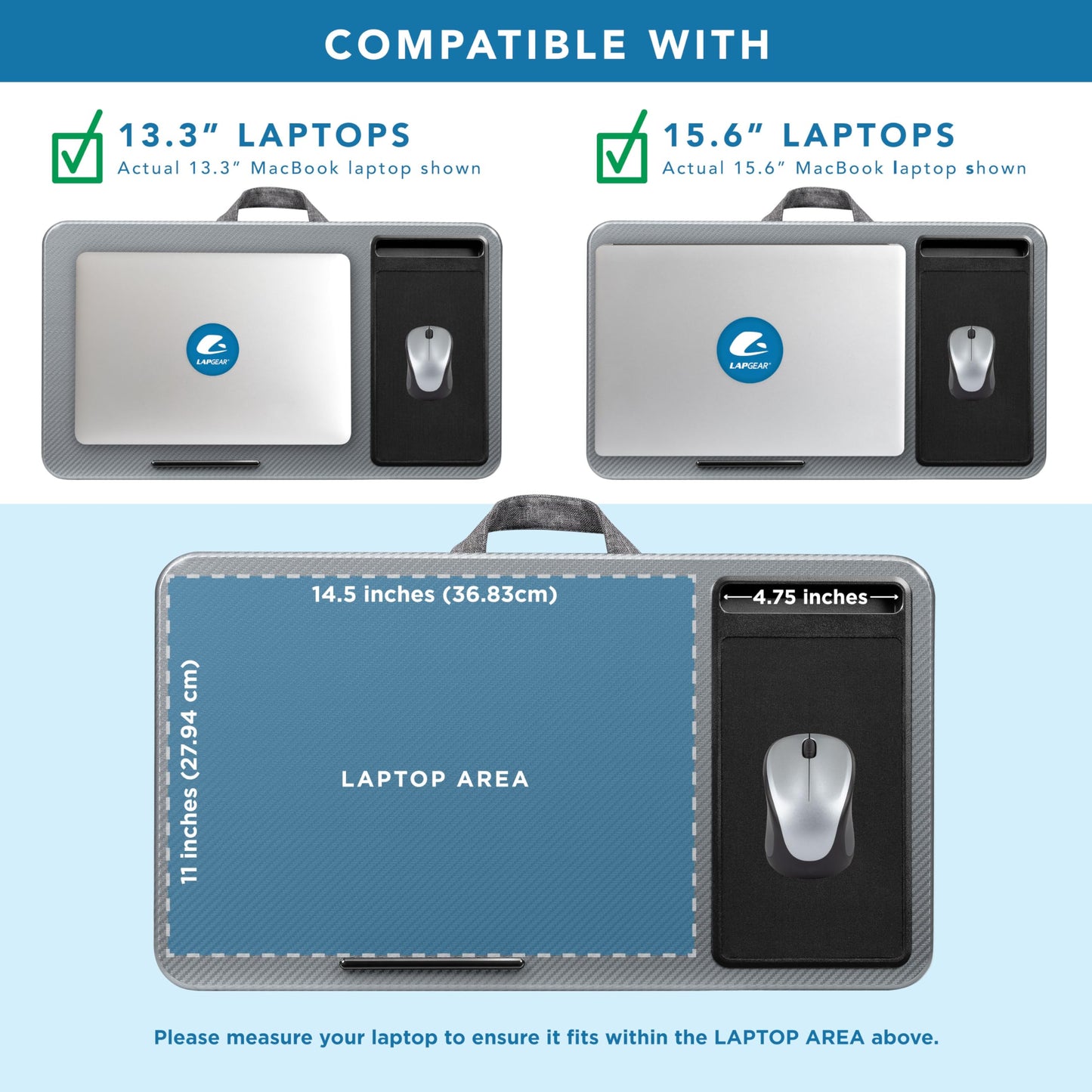 LapGear Home Office Lap Desk with Device Ledge, Mouse Pad, and Phone Holder - Silver Carbon - Fits Up to 15.6 Inch Laptops - Style No. 91585