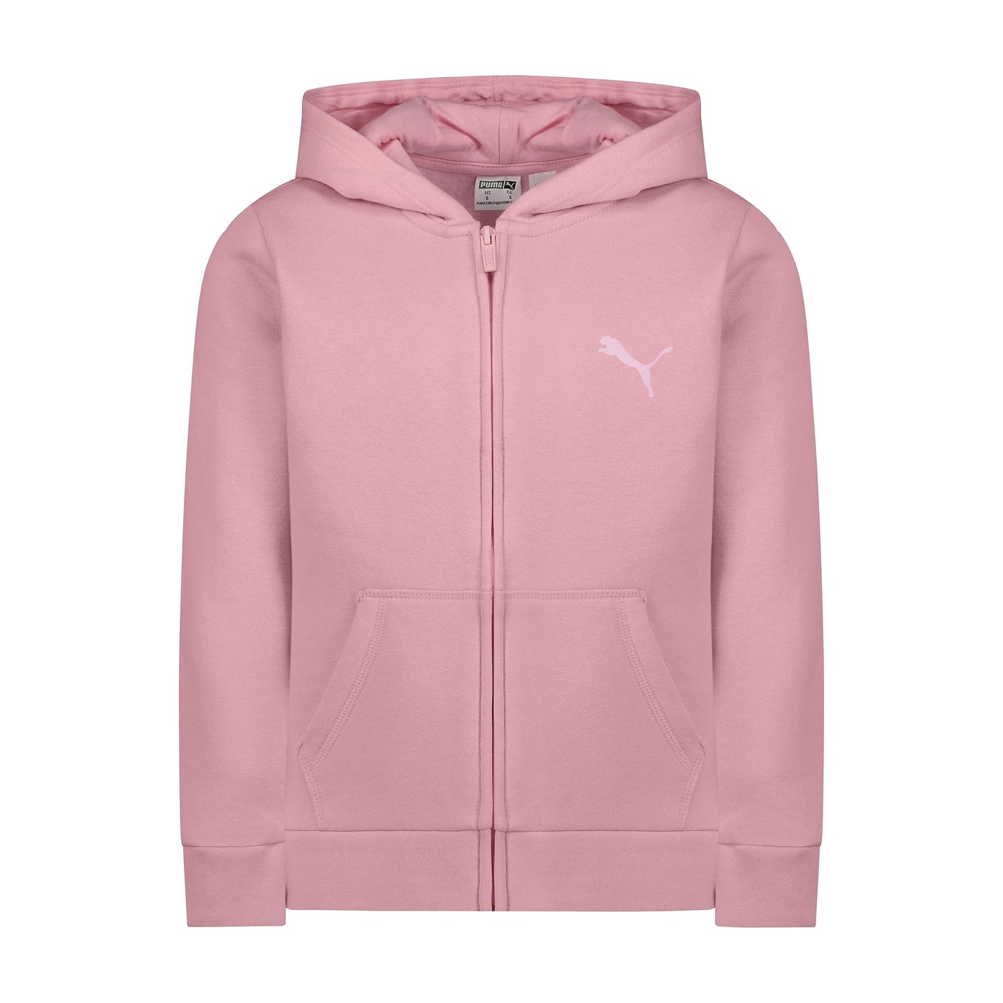 PUMA Girls' Core Logo Zip Up Hoodie, Pale Pink, Medium