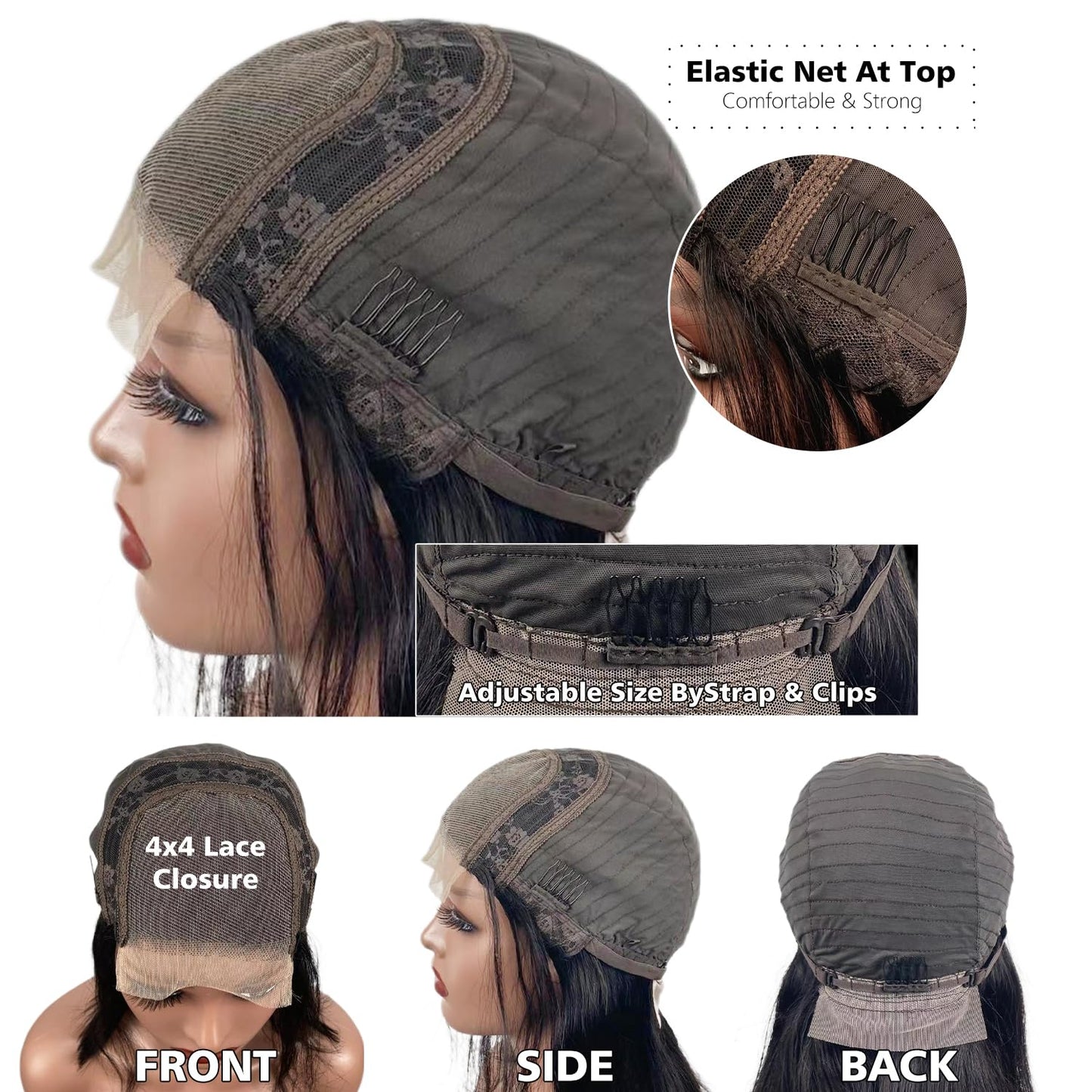 4X4 Lace Front Wigs Human Hair Straight Bob Wig Human Hair Short Wigs for Women Human Hair Pre Plucked 150% Density Glueless Perruque Femme Humain Naturel Black 10 Inch