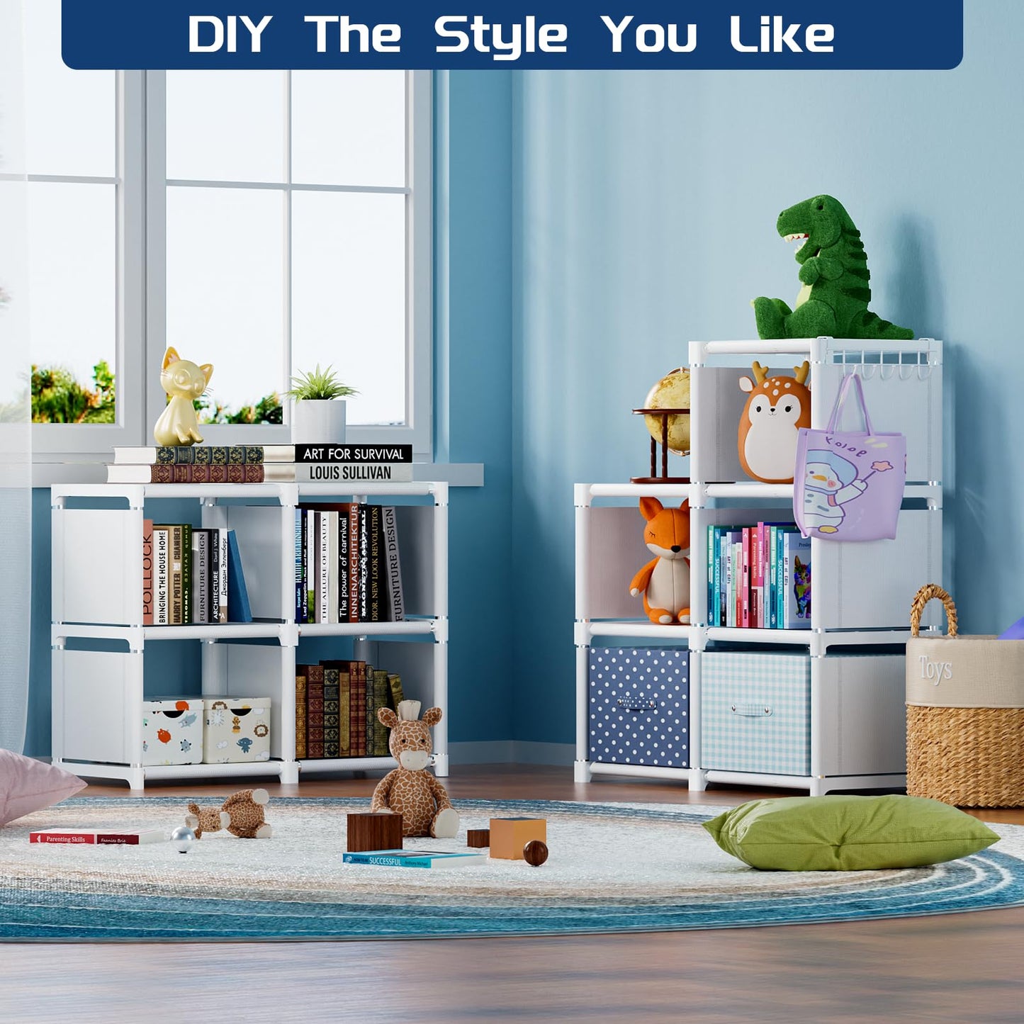 Mavivegue Book Shelf, Storage Organizer, DIY Bookcase, Metal Bookshelf, Display Shelf, Tall Bookcase for Bedroom, Living Room,Office,Closet - 16 Cube, White