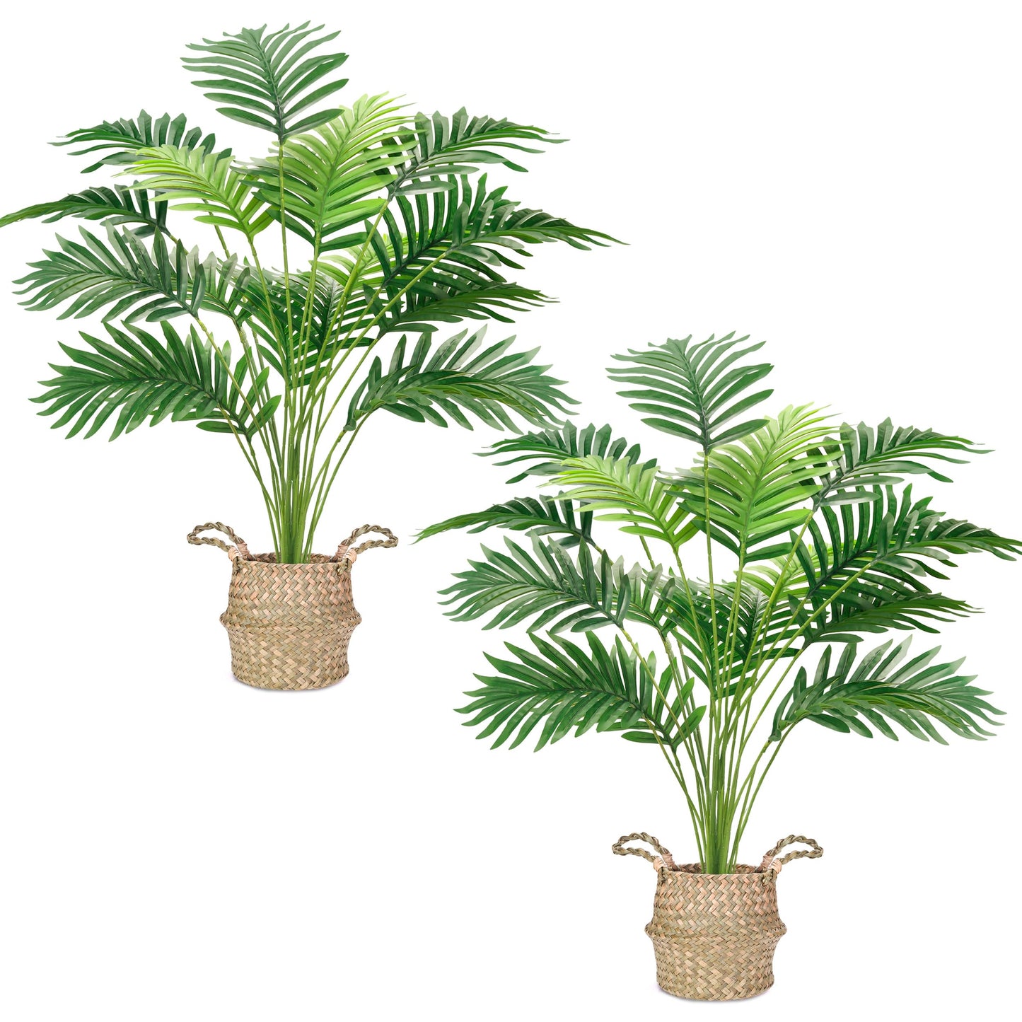 Der Rose 2Pcs Fake Palm Tree 28Inch Large Fake Potted Faux Areca Palm Plant with Hand-Woven Baskets with Handles for Indoor Outdoor Home Office Porch Balcony Bedroom Decor
