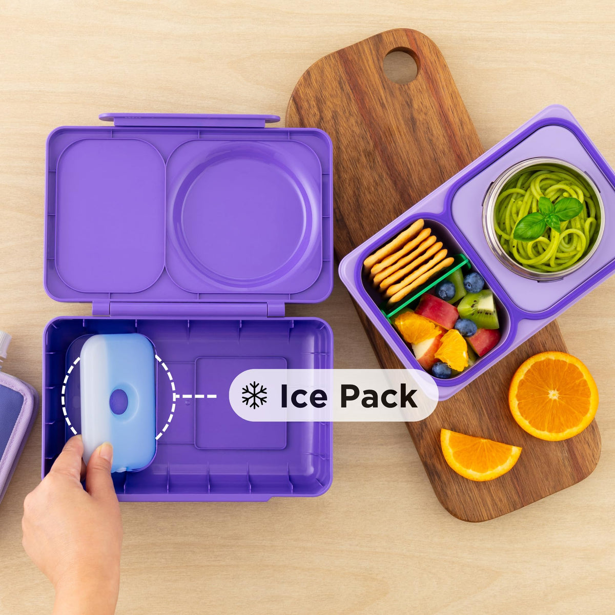 OmieBox UP bento Box for Kids | Insulated Lunch Box | Leak Proof Insulated Food jar | Cooler ice Pack | 2 Compartments (Galaxy Purple), 12 Ounces