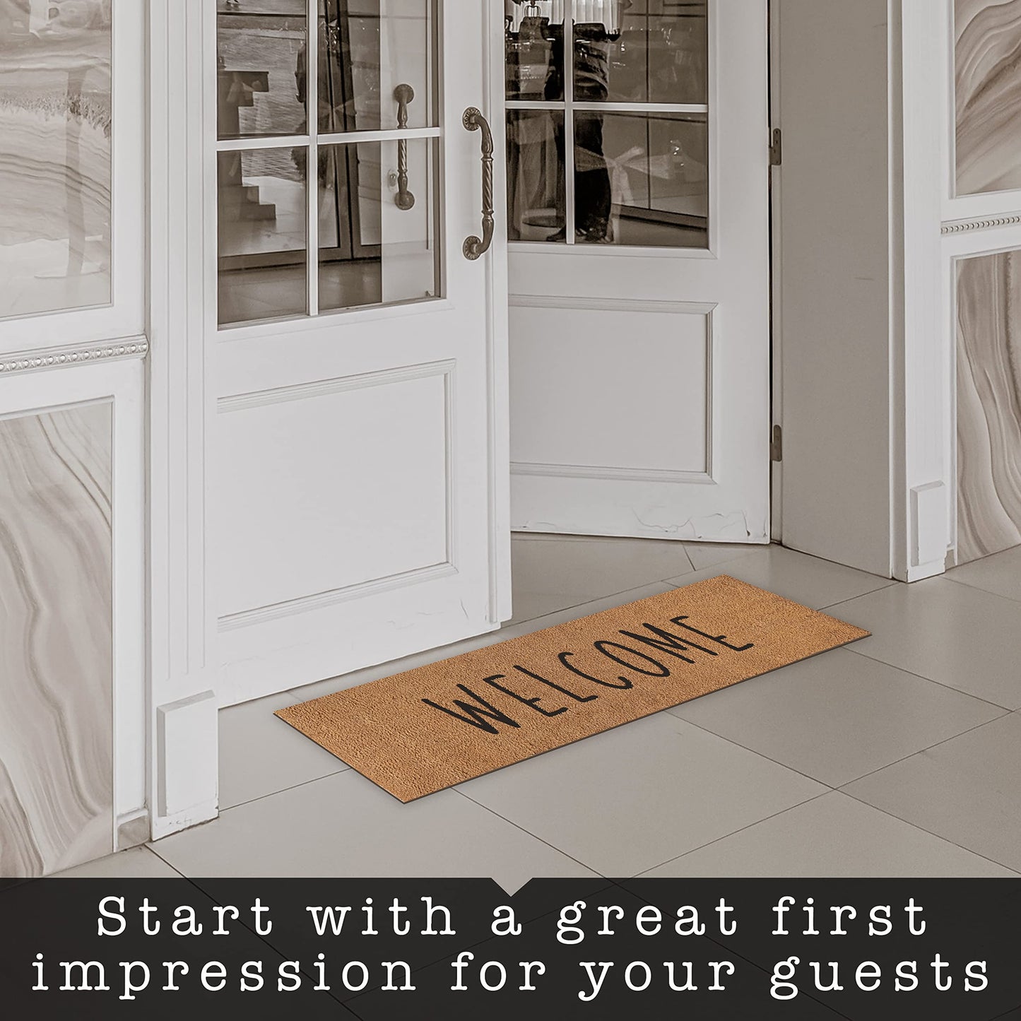 Welcome Front Door Mat 50x15 Inch, Oversized Extra Large Welcome Mat for Covered Outdoor Area, Double Door Long Door Mat