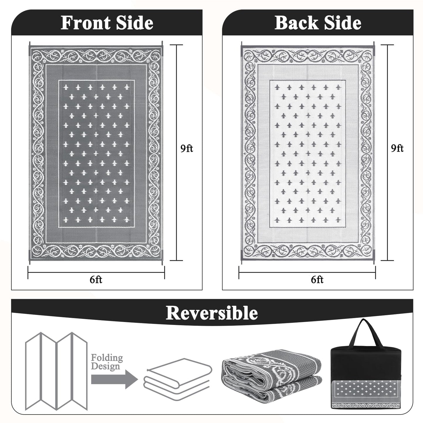 Pauwer Waterproof Outdoor Rug 6'x9', Reversible Outdoor Plastic Straw Rug, Outdoor Patio Rug for Camping, Outside RV Mat, Indoor Outdoor Rugs Carpet for RV, Picnic, Backyard, Deck, Balcony, Porch