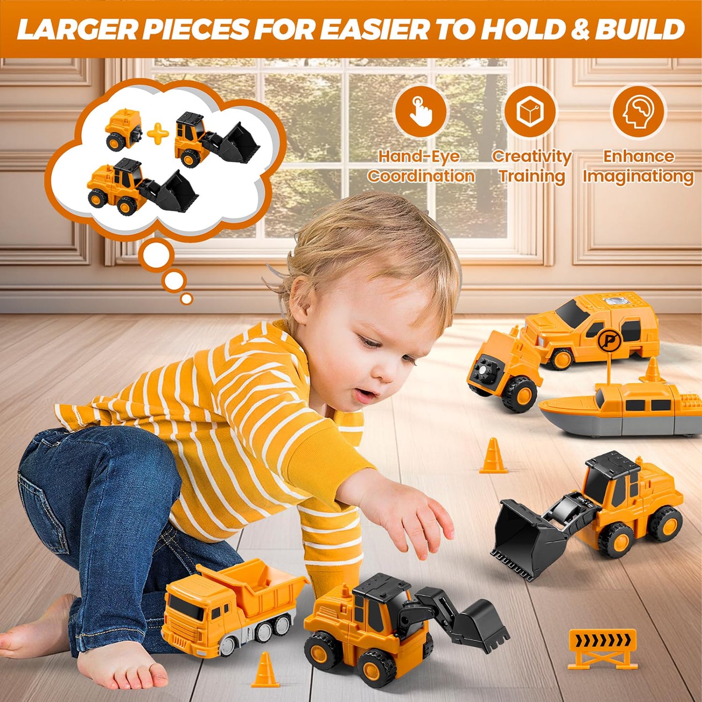 SJYN Magnetic Transform Engineering Car Assembled Toys with Storage Box, Toys for Toddlers Kids Magnetic Blocks, Construction Vehicle Magnetic Building Sets Ages 3-8 (35 Pieces)
