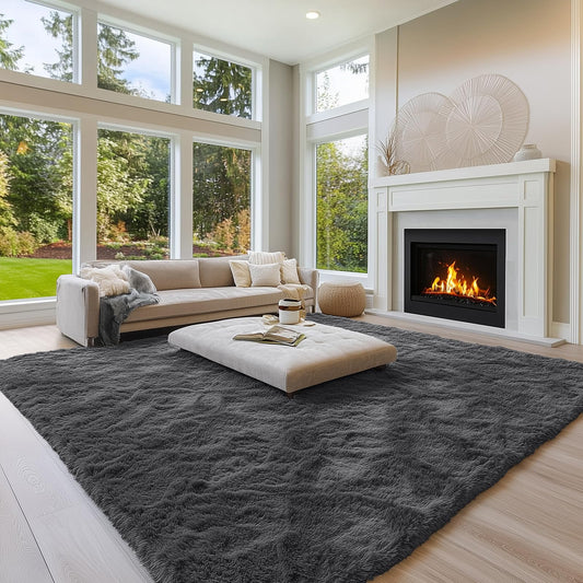 OLANLY Fluffy Area Rug for Living Room Bedroom, 6x9 Feet Soft Shaggy Non-Slip Carpet, Indoor Modern Plush Area Rugs for Kids Girls and Boys, Dorms, Nursery Rooms, Home Decor, Grey