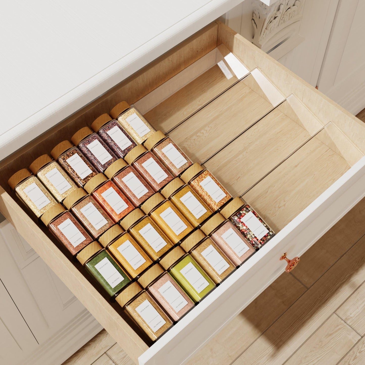 Spice Drawer Organizer, 4 Tier Clear Acrylic Expandable From 13" to 26" Seasoning Jars Drawer Insert, Kitchen Drawer Spice Rack Tray for Cabinet/Countertop