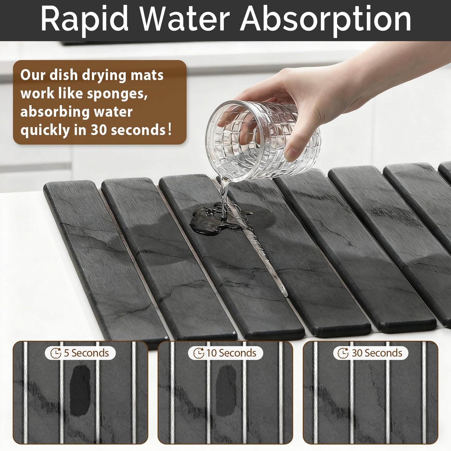 Large Stone Drying Mat for Kitchen Counter&Bathroom, Quick Dry Stone Dishes/Bathroom Mat, Foldable Drying Organizer Pad Suitable for Plate Rack Utensils, Apartment Essentials Decor