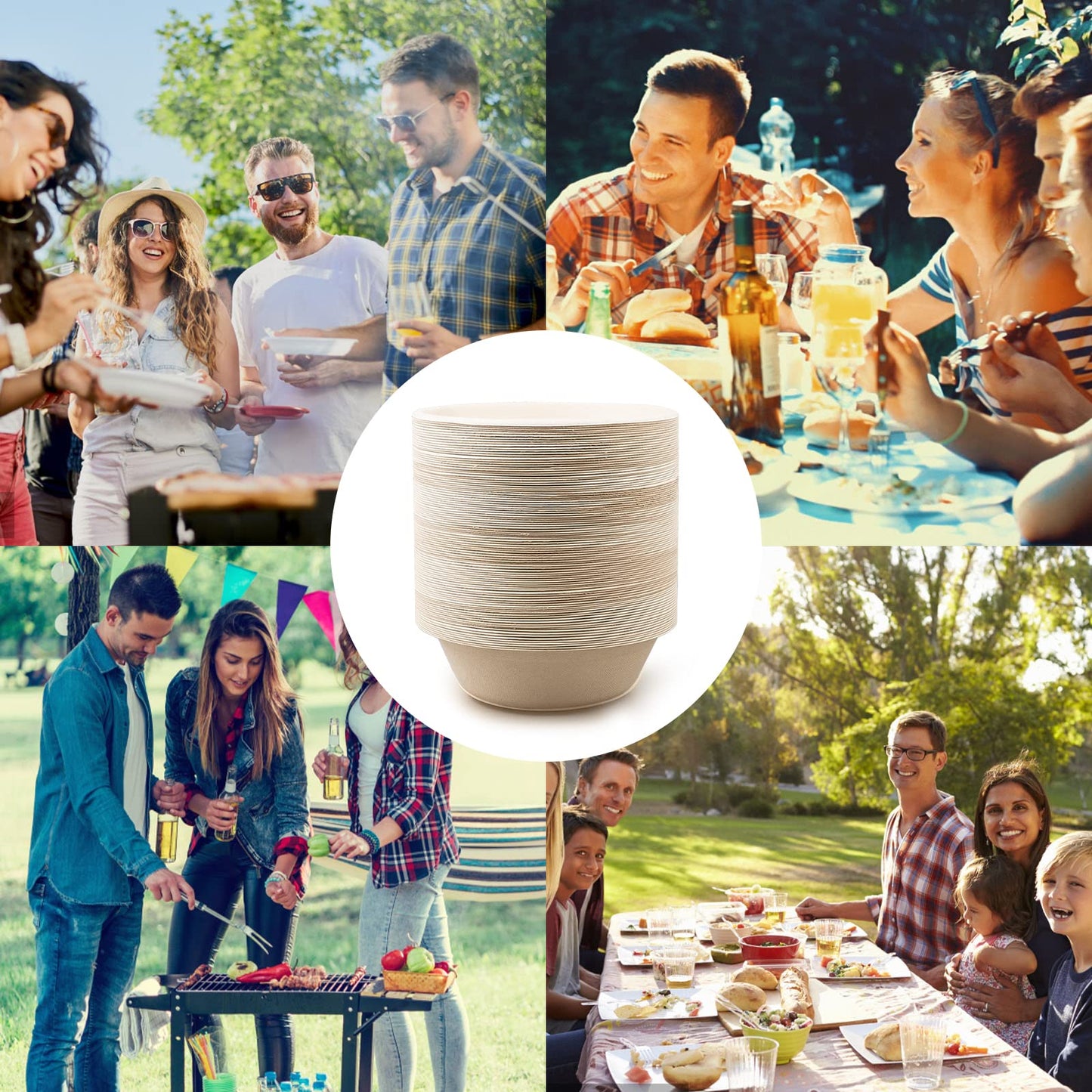 100 Pack Disposable Paper Bowls, 32 oz Heavy Duty Compostable Bowls, Party Serving Bowl Dish Container for Salad, Dessert and Hot Soup,Brown (32 oz)