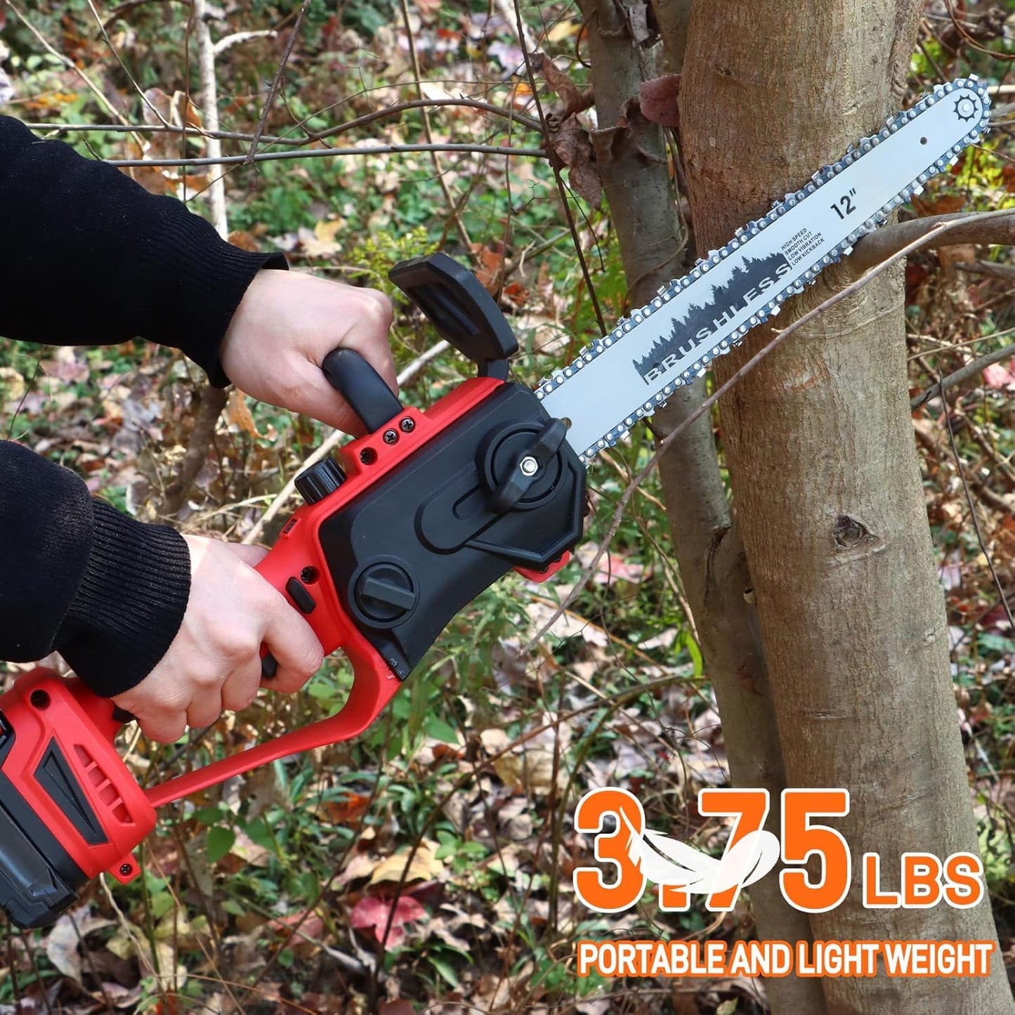 Cordless Chainsaw 12Inch Compatible with Milwaukee M18 Battery, Brushless 12-Inch &10Inch Chainsaw with Auto Oiler, Handheld Chain Saw for Wood Cutting, Garden Pruning(Tool Only, NO Battery)