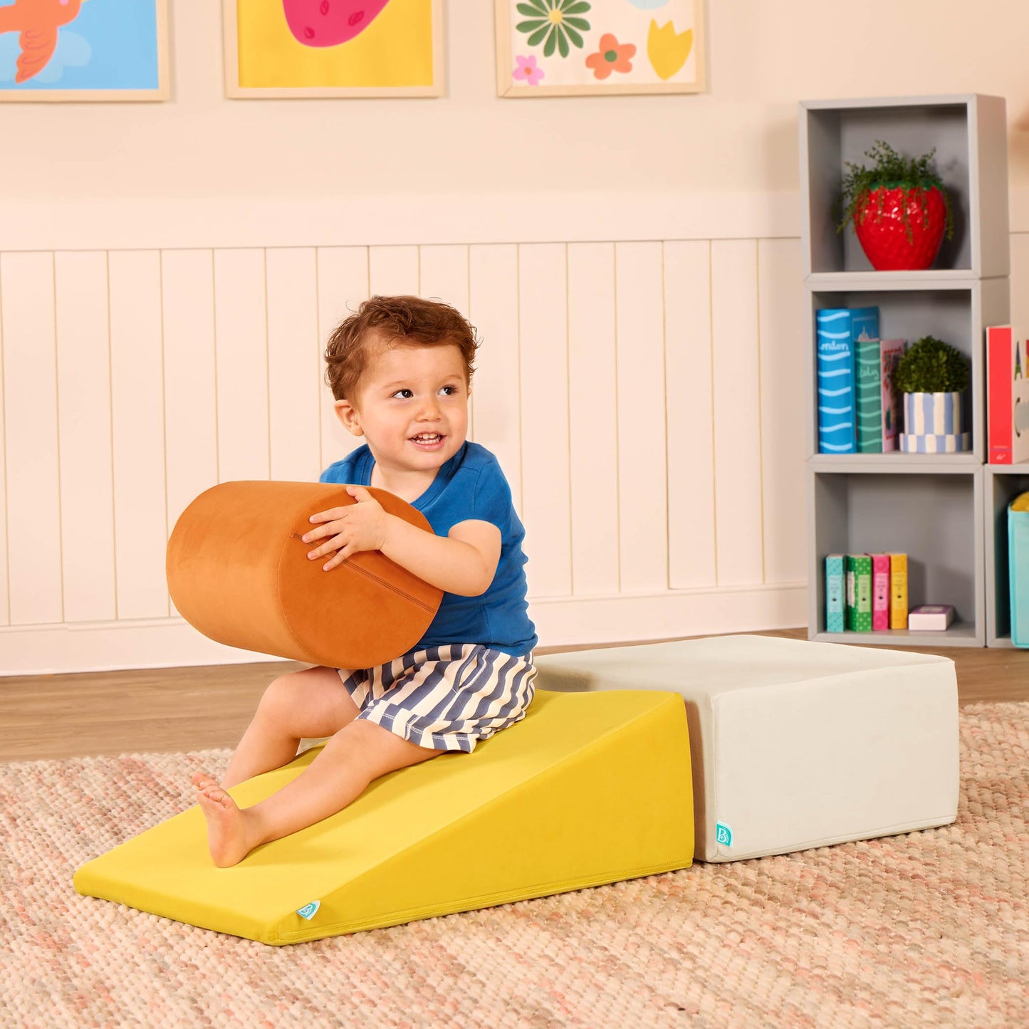 B. toys – Sensory Foam Building Blocks for Toddlers – 3 Pieces Climbing Set with Cylinder, Ramp & Block – Easy-Grip Handles, Machine Washable Covers – Soft Play Shapes for Babies & Toddlers 12+ Months