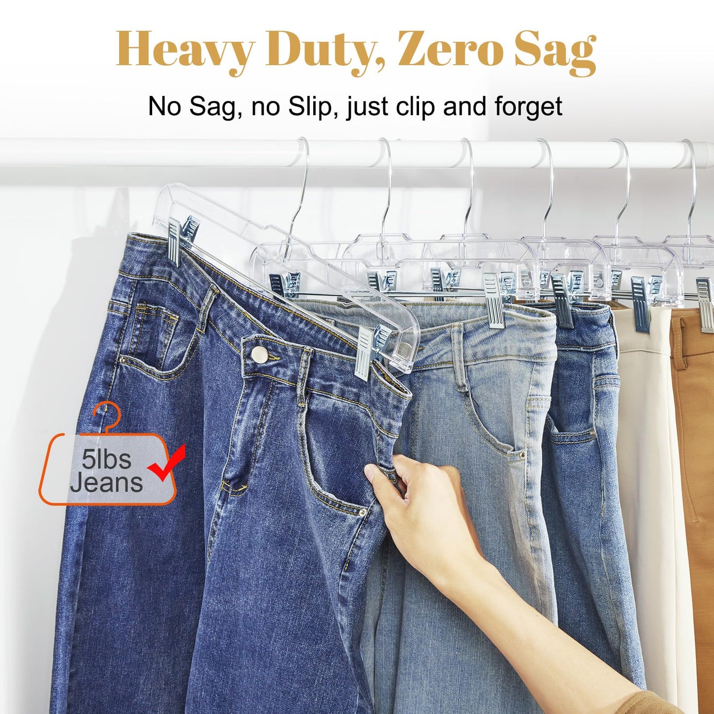 House Day Clear Skirt Hangers with Clips, Non-Slip Pants Hangers for Closet, Clip Hanger for Pant, Skirts, Shorts, 14'' Clear Plastic Hanger, Pack of 25