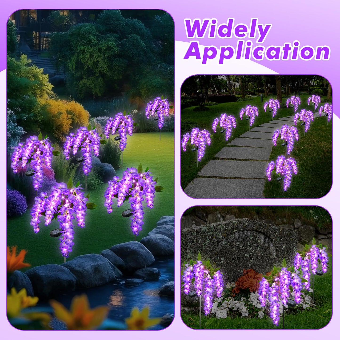 Ninonly Solar Garden Lights Outdoor, 2 Pack Solar Pathway Lights, 2 Lighting Modes Solar Wisteria Flowers Lights Outdoor Waterproof for Landscape Courtyard Lawn Decor