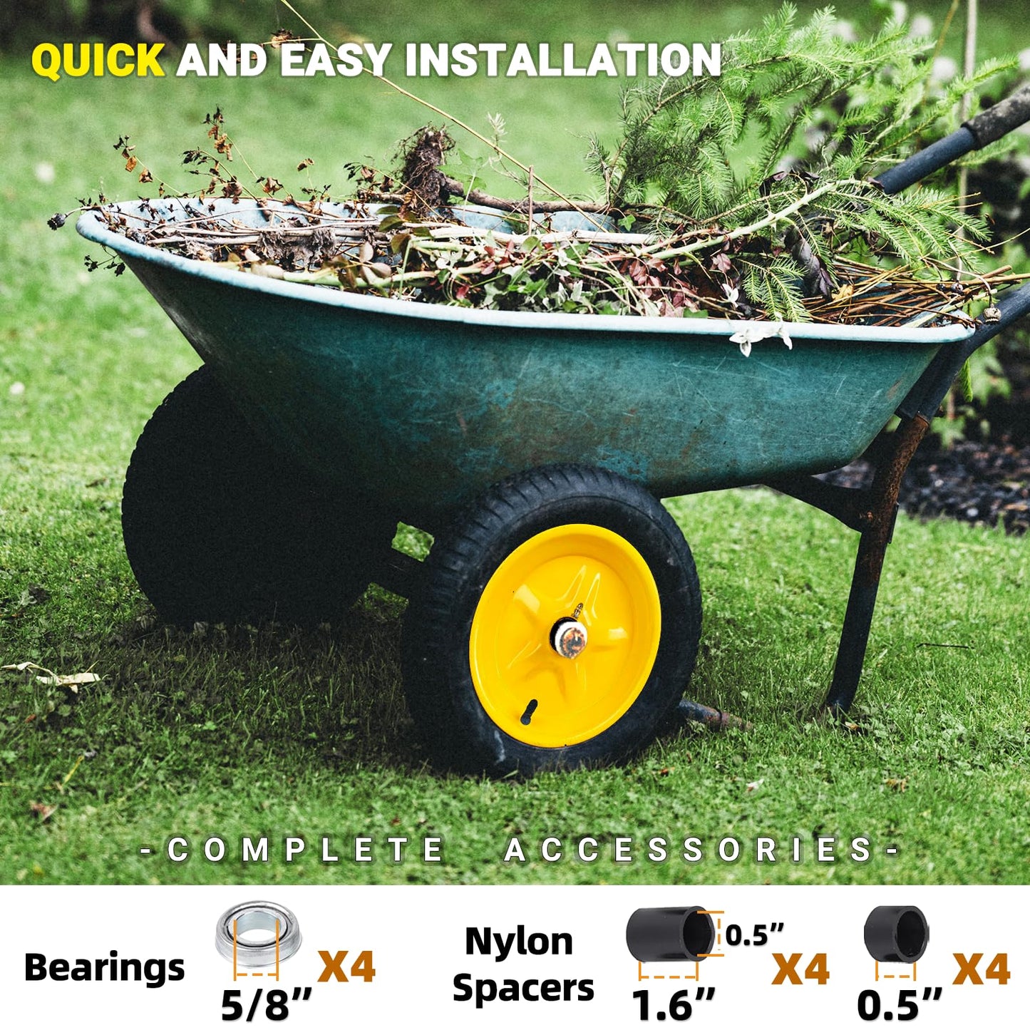 AR-PRO (2-PACK) 4.80/4.00-8" Tire and Wheel, 16" Pneumatic Tire Wheels with 3/4" Extra 5/8" Bearings and 3" Centered Hub, for Wheelbarrow, Hand Truck, Garden Carts, Yard Wagon Dump Cart