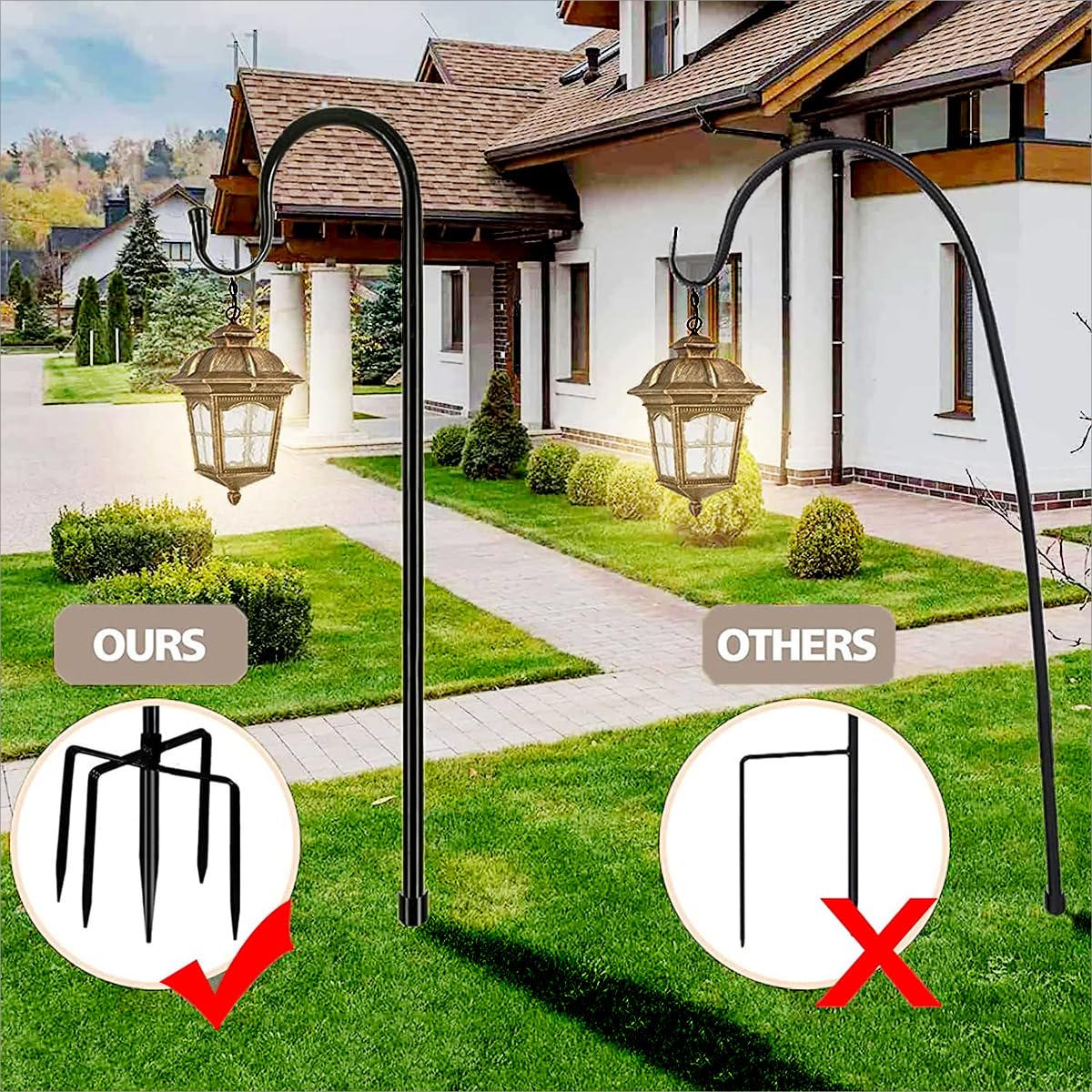 2pk Shepherd Hook 92inch,Garden Bird Feeders Pole with 5 Prong Base,Heavy Duty Metal Shepherd Stand,Bird Feeder Holder for Hanging Birdhouses,Flower Pots,Lanterns,Wedding Decor,Plant Hanger