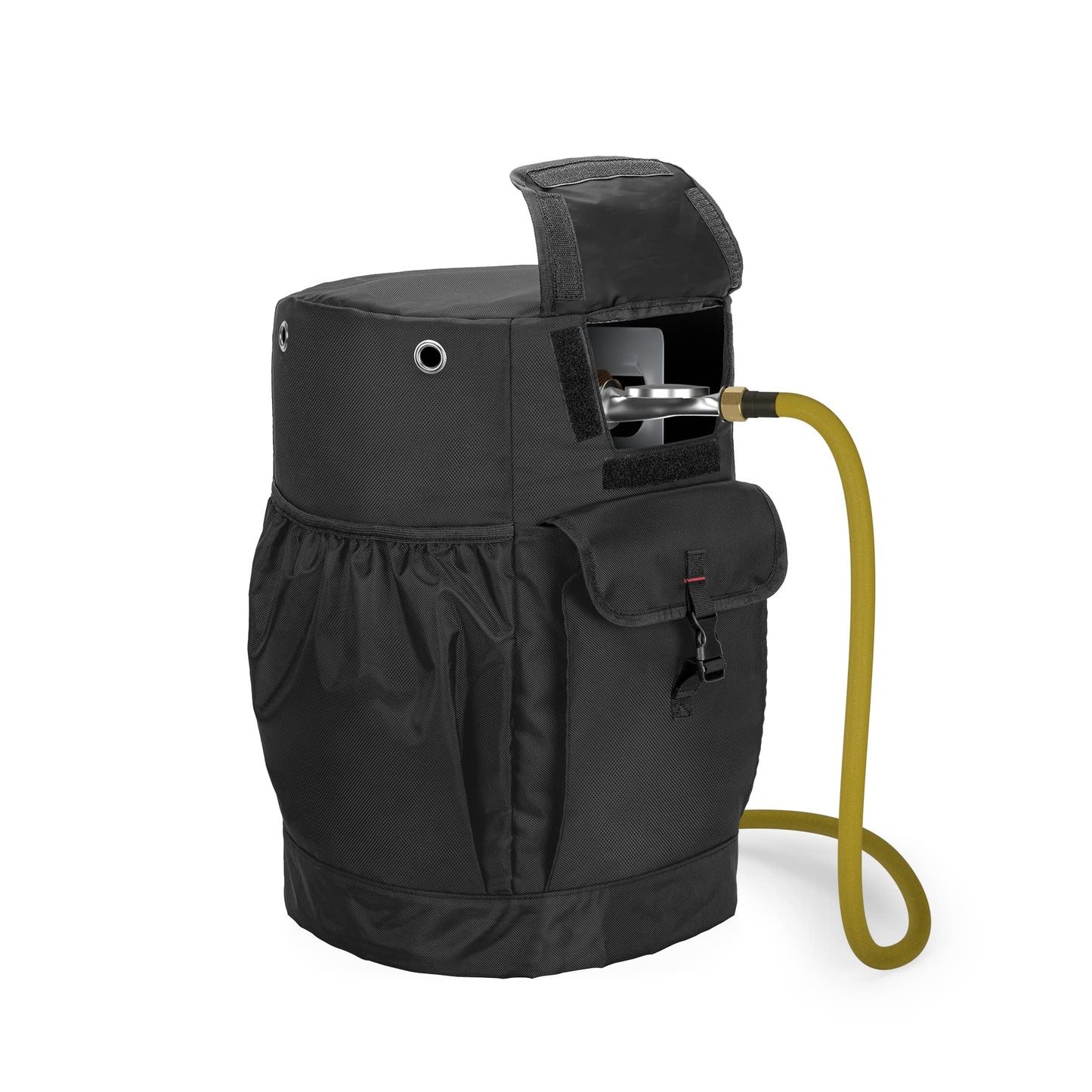 SAMDEW Outdoor 20 lb Propane Tank Cover with Tabletop Feature and 2 Pockets, Grill Gas Tank Cover for 20 lb Propane Tank Cylinder, Water-Resistant, Traveling & Camping, Black, Bag Only