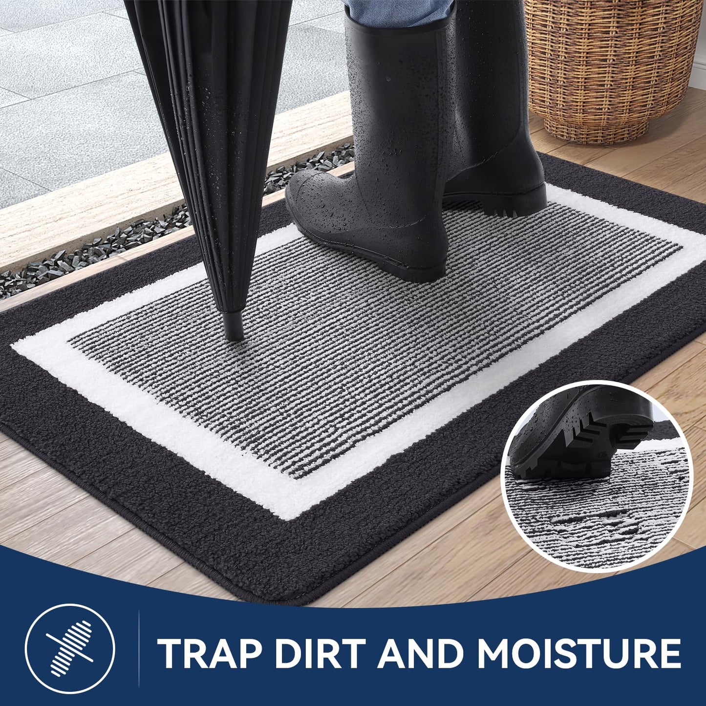 Kitinjoy Indoor Door Mat, Non-Slip Absorbent Mud Trapper Front Door Mats,Washable Durable Door Mats Indoor, Low-Profile Entryway Mat Entrance Mat Indoor, 48"x32", Dark Grey