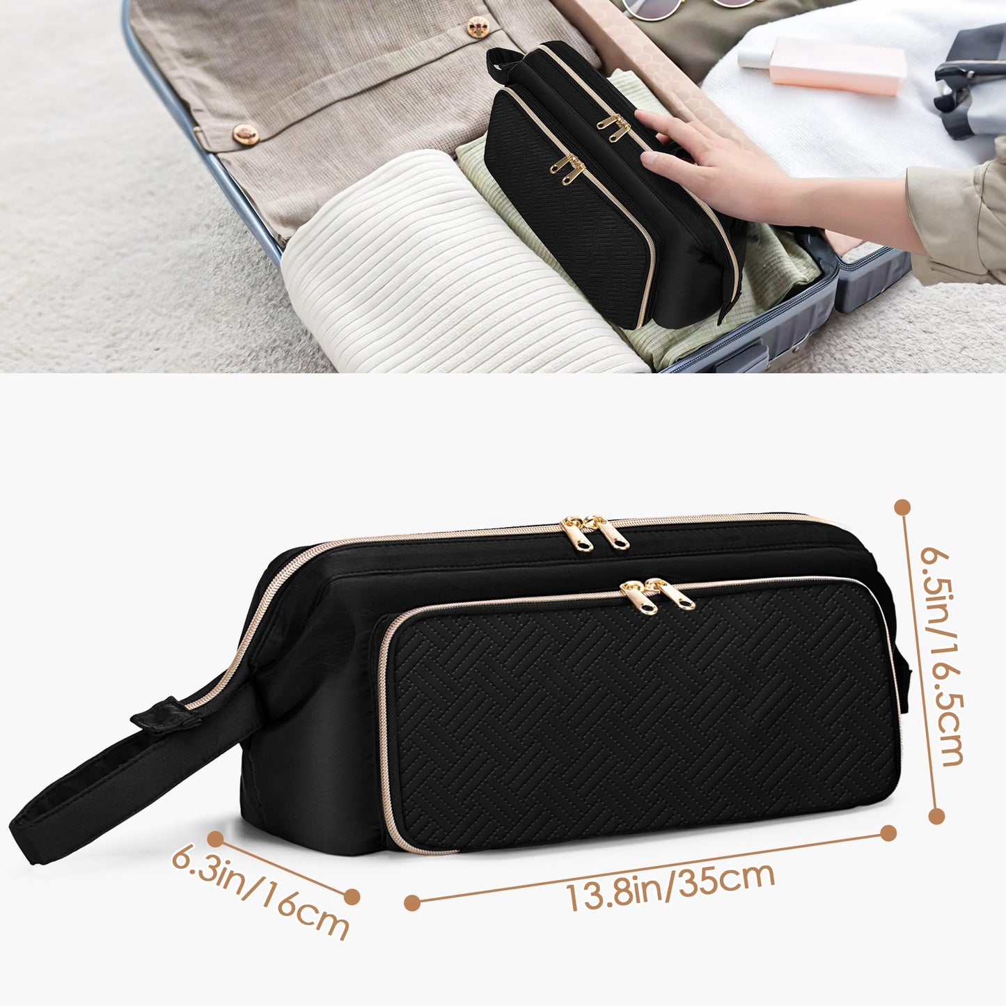 Fasrom Hair Tools Travel Bag with Heat Resistant Mat for Flat Iron, Curling Iron and Hair Straightener, 2 in 1 Hair Dryer Travel Case to Organize Hair Styling Tools, Black (Patent Design)