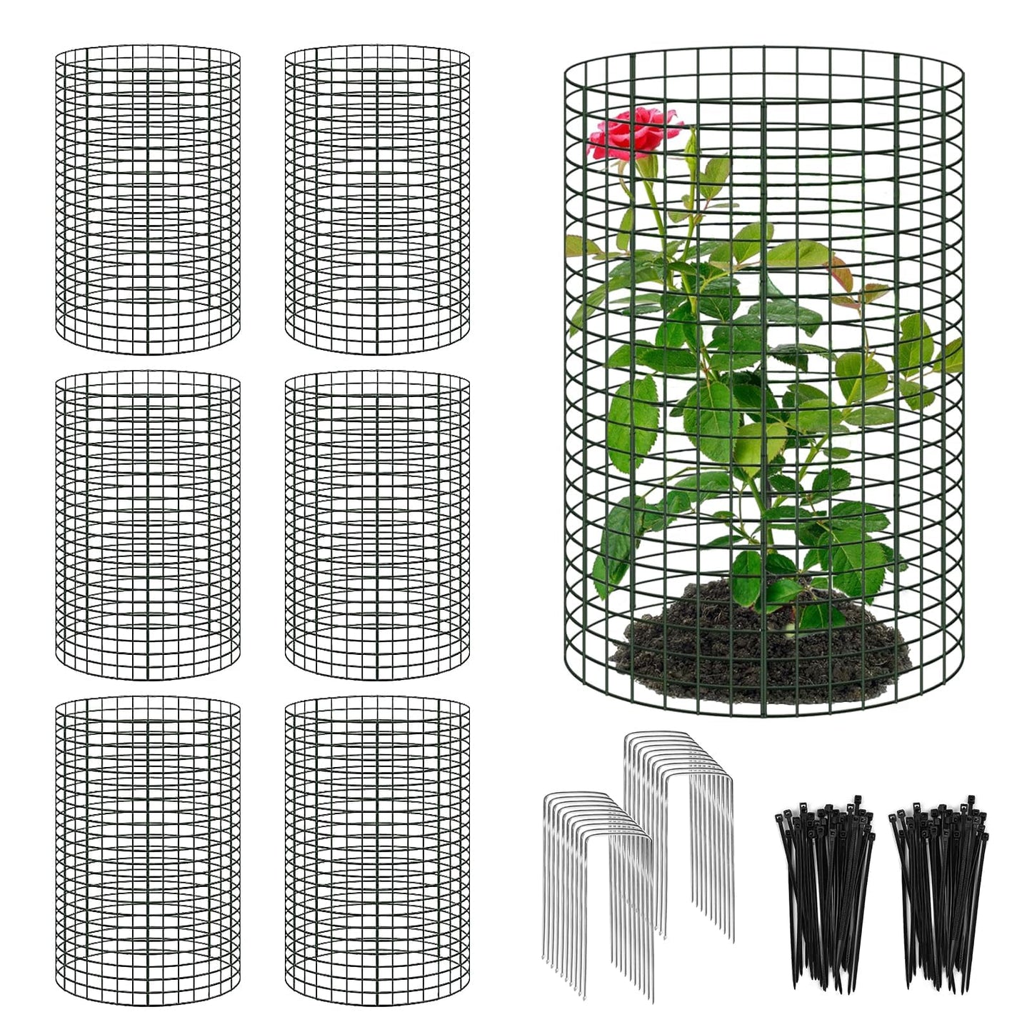 6 Pack 24'' x 12'' Plant Protectors from Animals, Plant Support Cage for Growing Vegetables Metal Chicken Wire Cloche with Stakes Metal Mesh Plant Cage Covers for Plants Shrubs Vegetables Flowers