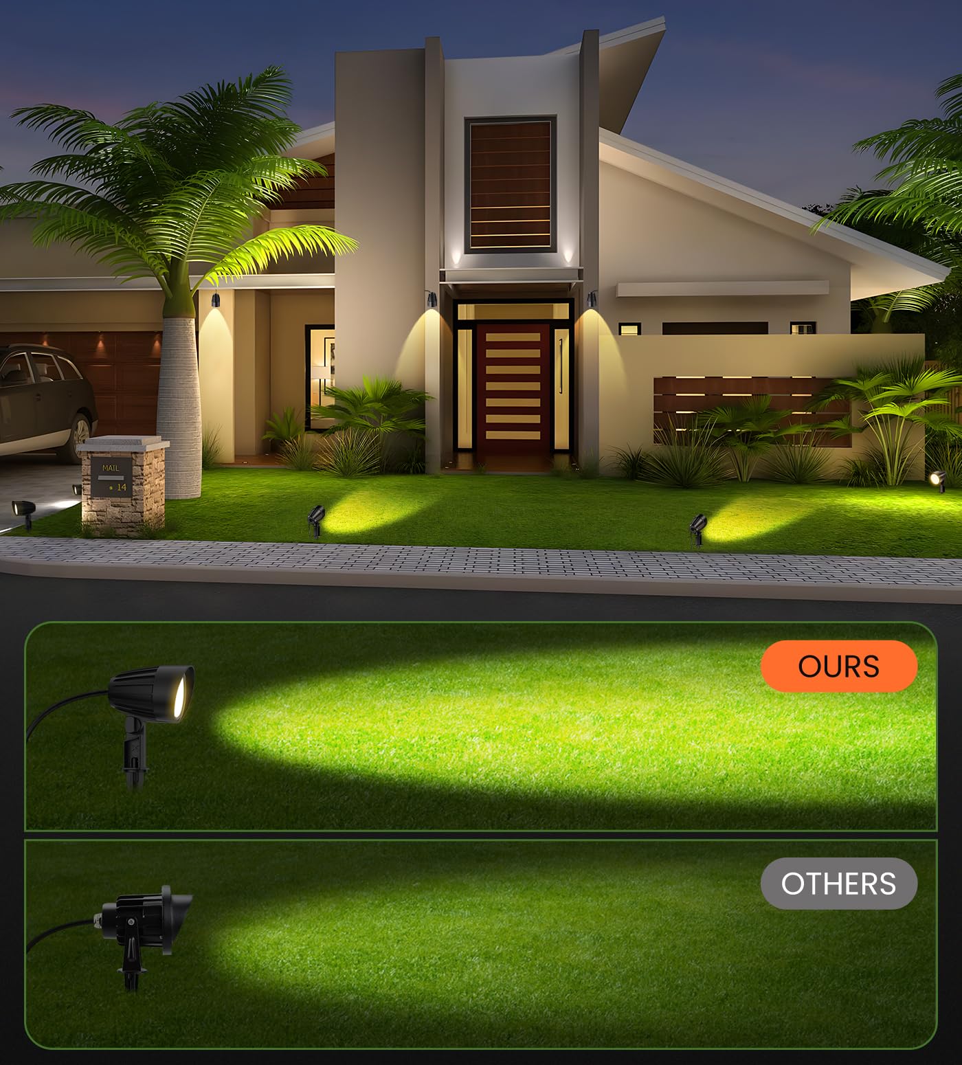 MEIKEE 9W LED Landscape Lights IP66 Waterproof Outdoor 110V Landscape Spotlight Pathway Lights for Yard, Lawn, Garden with US 3-Plug Warm White Lights (2 Pack)