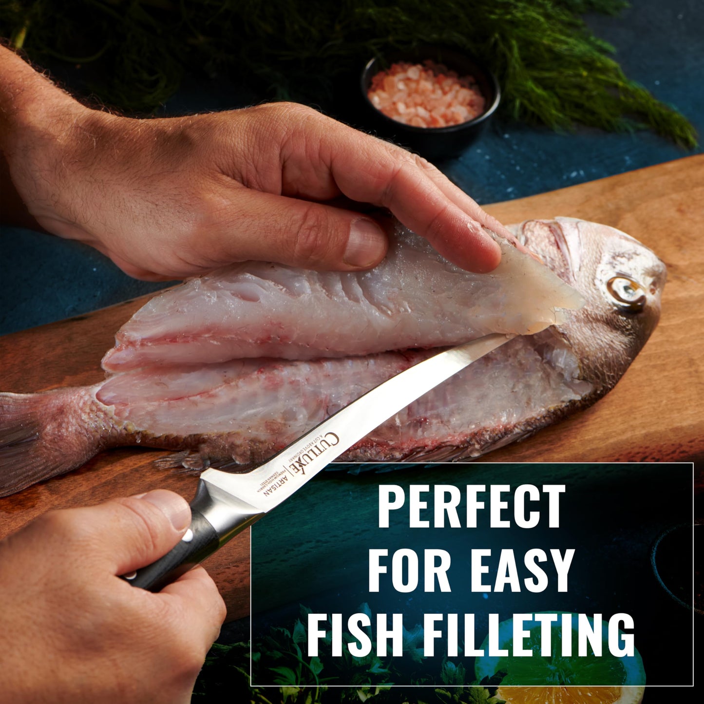Cutluxe Fillet Knife for Fish & Meat – 7" Fish Knife for Filleting – High Carbon German Steel, Full Tang & Ergonomic Handle Design – Artisan Series