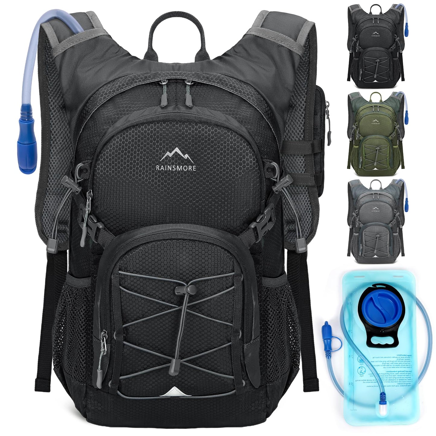 Hydration Backpack with 2L Water Bladder, Lightweight Water Backpack for Women&Men Small Insulated Hiking Backpacks with Rain Cover 18L Hydration Pack for Hiking, Running, Cycling, Biking,Black