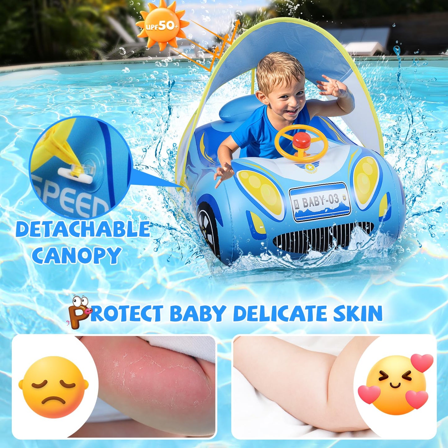 Baby Pool Float with Canopy: Baby Float with UPF50+ Protection Baby Swim Float Tooder Baby Swimming Ring Olycism Toddler Floaties for Aged 18-48 Months