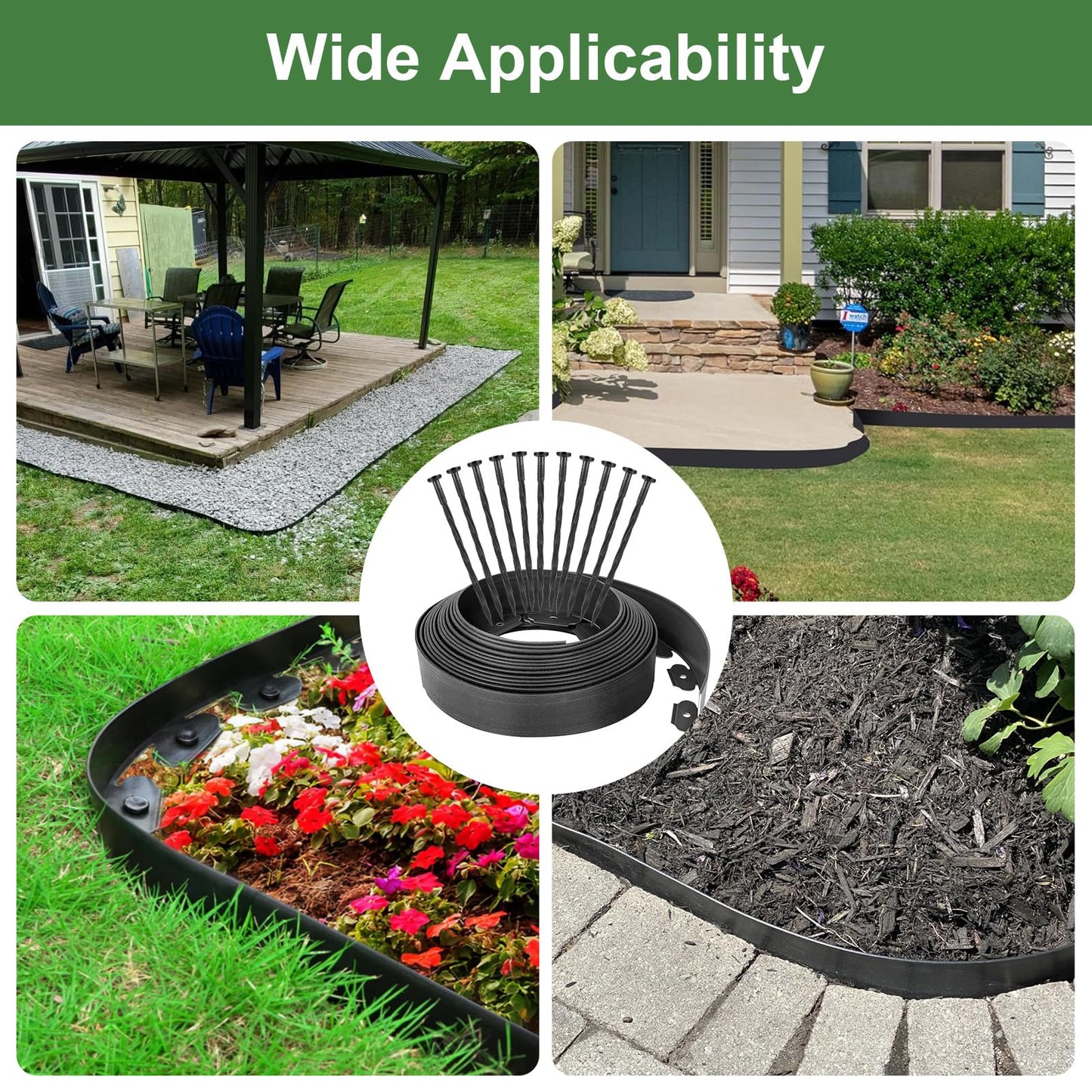 40ft Garden Edging Border with 40 Pcs Landscapes Stakes Plastic Decorative Edging Border for Landscaping, Yard, Lawn, Paver Flower Beds