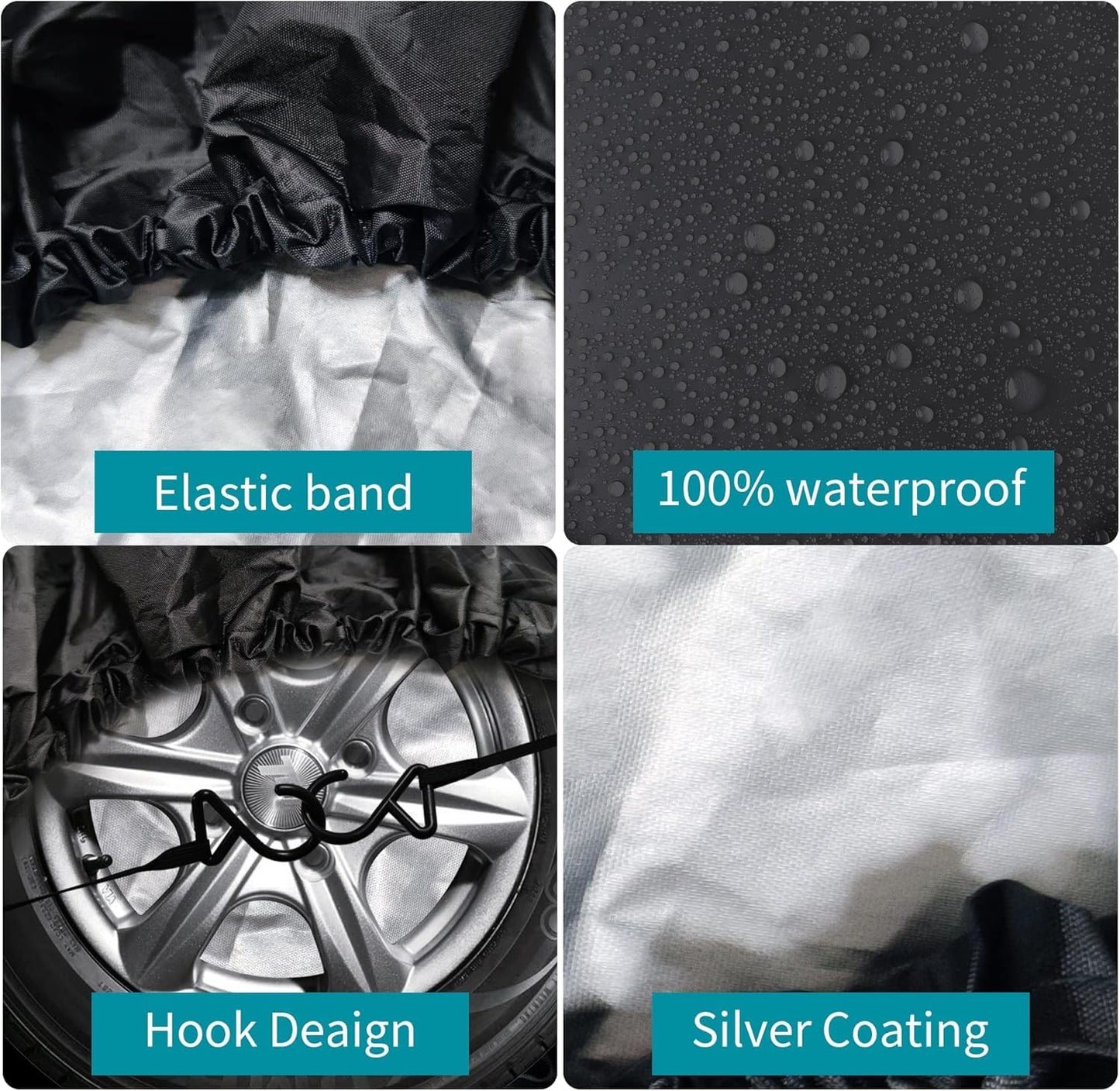 Tire Covers 4 Pack, 420D Oxford Wheel Covers, Waterproof Anti-UV Sun Tire Protectors, Universal Fit 27-32 Inch Tire Diameter, Travel Spare Wheel Covers for RV Truck SUV Trailer Camper (27"-29")
