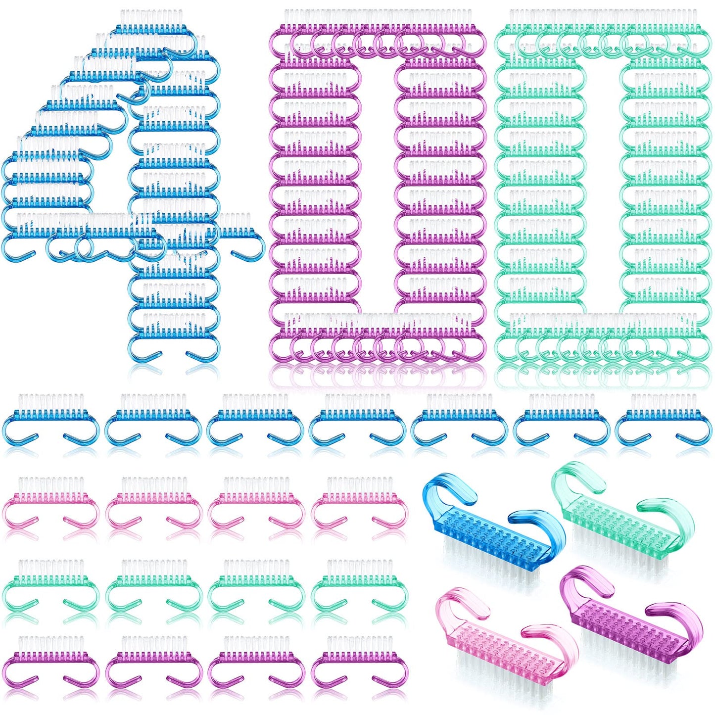 Bokon 400 Pcs Handle Grip Nail Brush Bulk Nail Scrub Brush Nail Brush for Toes and Nails Cleaner, Pedicure Scrubbing tool kit for Men and Women(Multicolor)