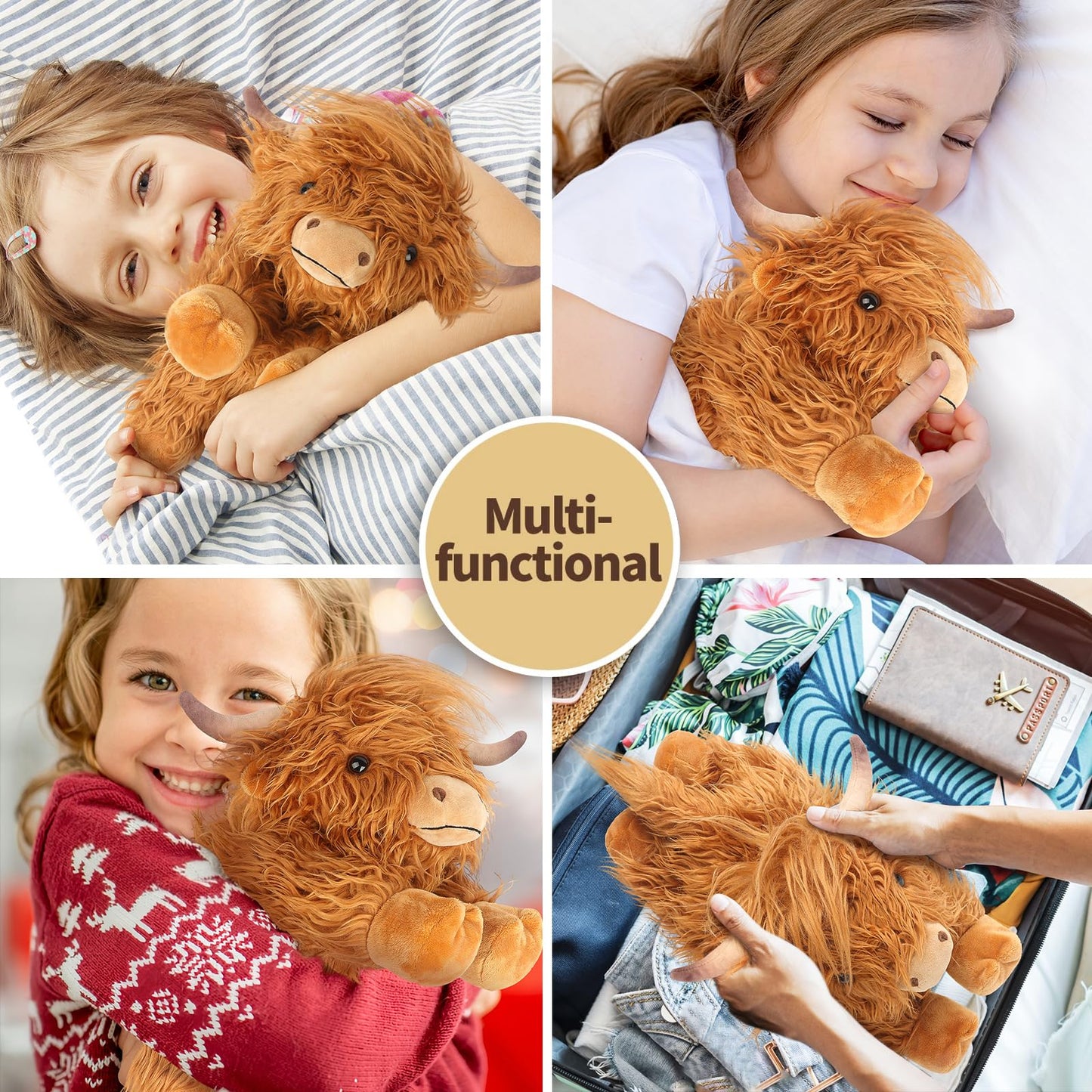 Highland Cow Stuffed Animals, Microwavable Stuffed Animal Adorable Fluffy Cow Plush for Warmth Comfort, Heatable Coolable Lavender Scent Cow Toys, Cute Soft Plushie Highland Cattle Gift for Kids Adult