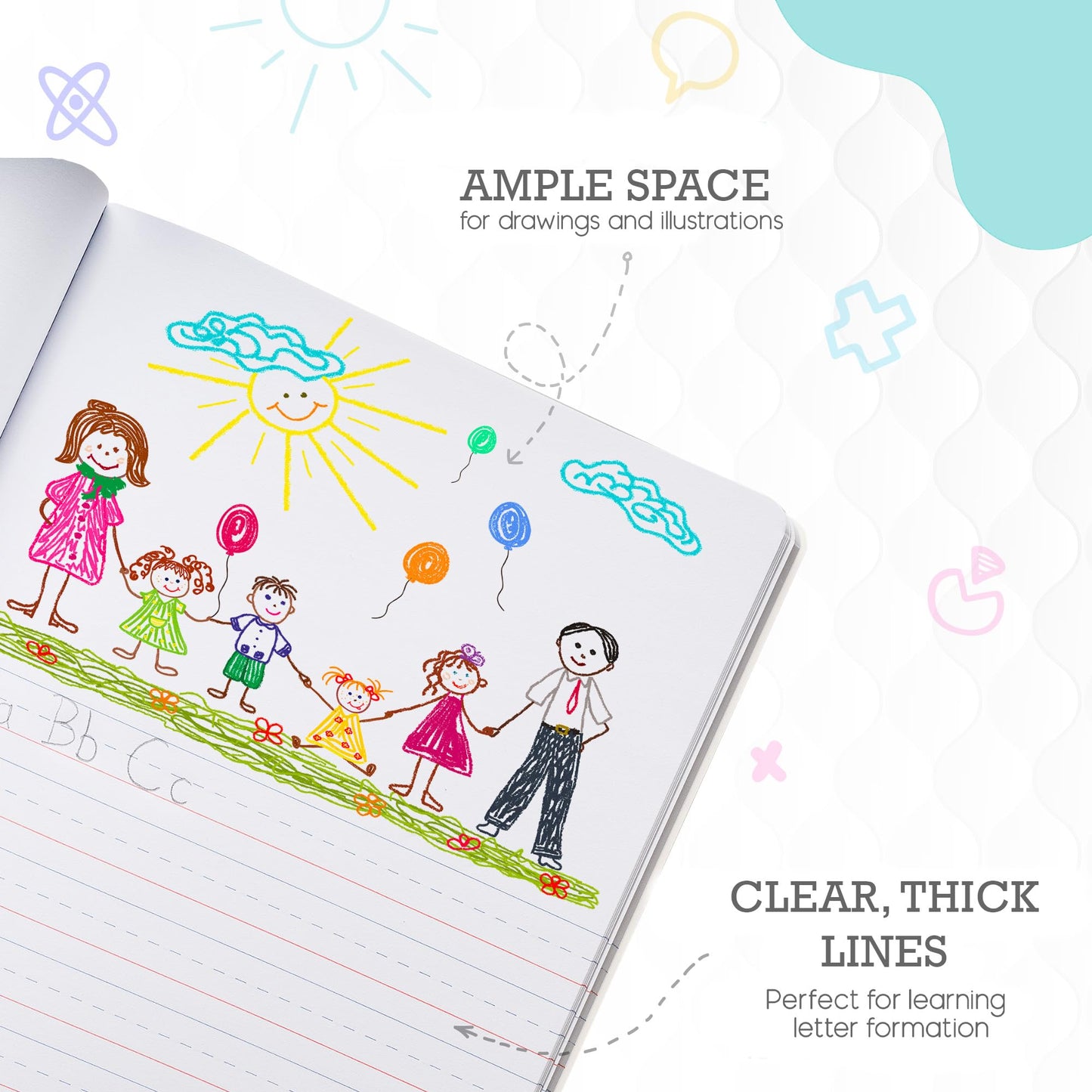 Primary Composition Notebook K-2, Primary Journal Grades K 2, Preschool, 1st Grade, Kindergarten Notebooks, Primary Ruled - 9.75″ x 7.50″ - Sturrdy Covers - 100 Sheets - Assorted Colors - (12 Pack)