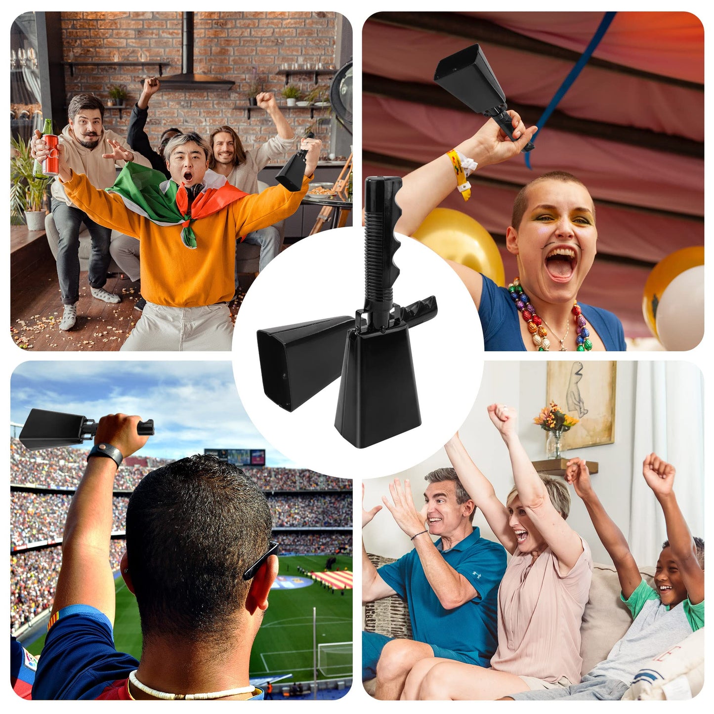 KEJJNYER 6 Pack Cow Bell with Handle Cowbells, 9 inch Noise Maker Cowbell, Black Cheering Bell Sporting Cowbells for Sporting Events