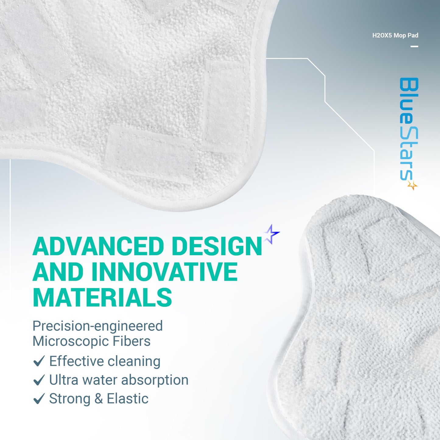BlueStars 10 Pack Ultra Durable Washable Microfibre Steam Mop Pads Floor Replacement Part Exact Fit for H2O X5 H20 Models - Easy to Install - Washable and Reusable for Steam Mop X5