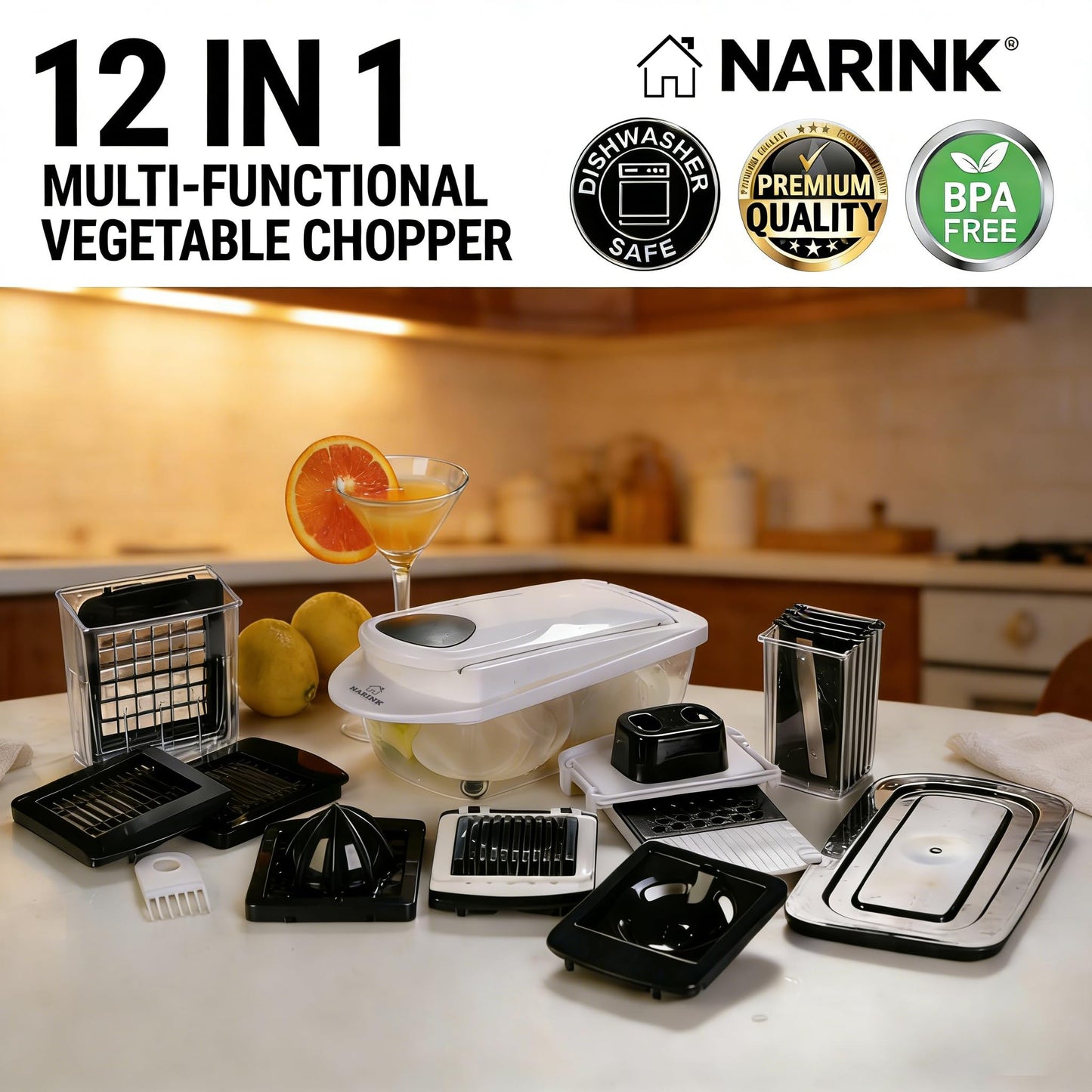 NARINK Multifunctional 12-in-1 Vegetable Chopper Veggie Cutter Mandoline Slicer-Food Chopper-Mandoline Efficient Kitchen Gadget with Juicer-Egg Slicer-Yolk Splitter and Storage Lid for Easy Meal Prep