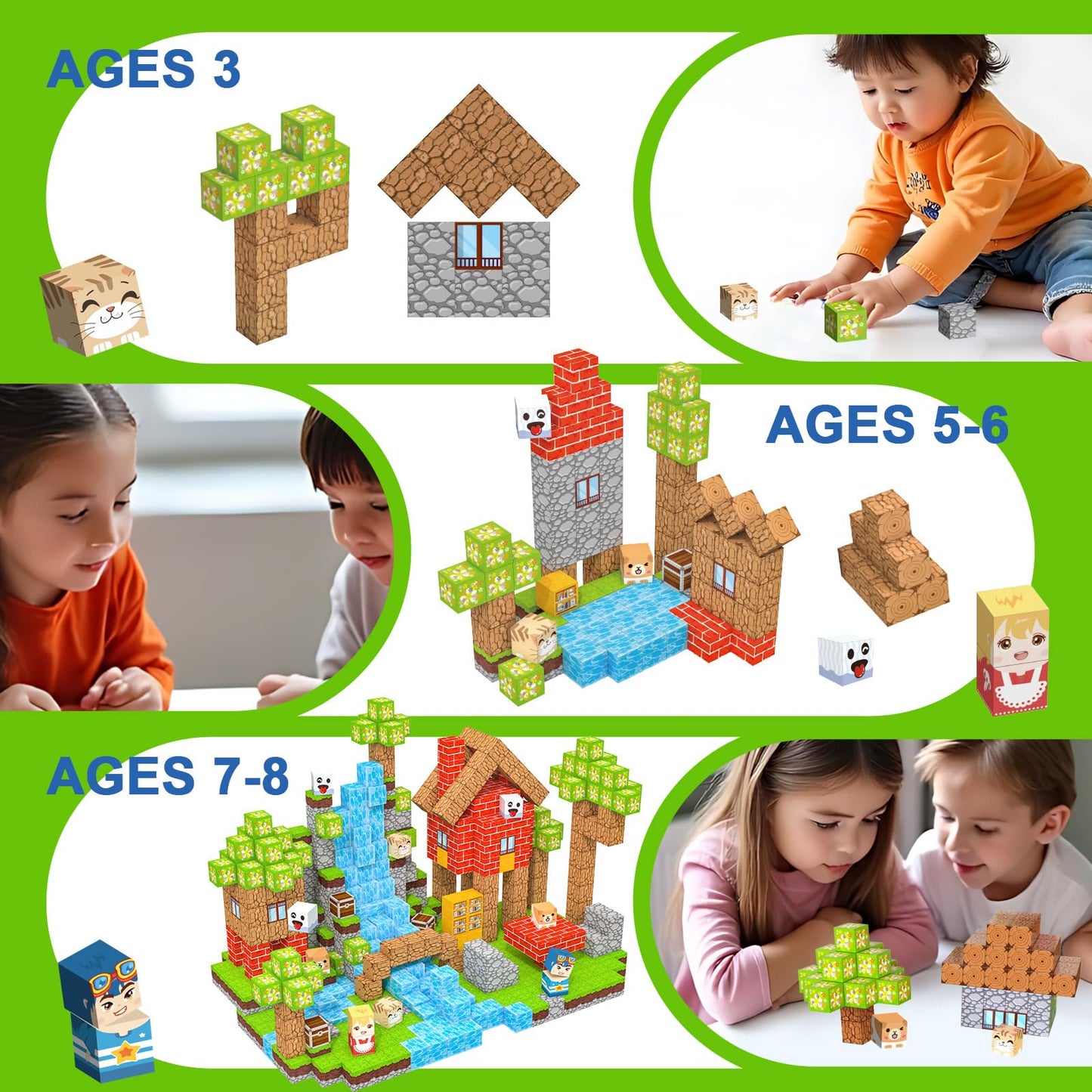 Magnetic Blocks 100 PCS Magnetic Building Blocks, 3+ STEM Montessori Sensory Toys, Magnetic Cube for for 3 4 5 6 7 8 9 10 11 12 8-12 Years Old Boys & Girls Birthday Gifts (Forest)