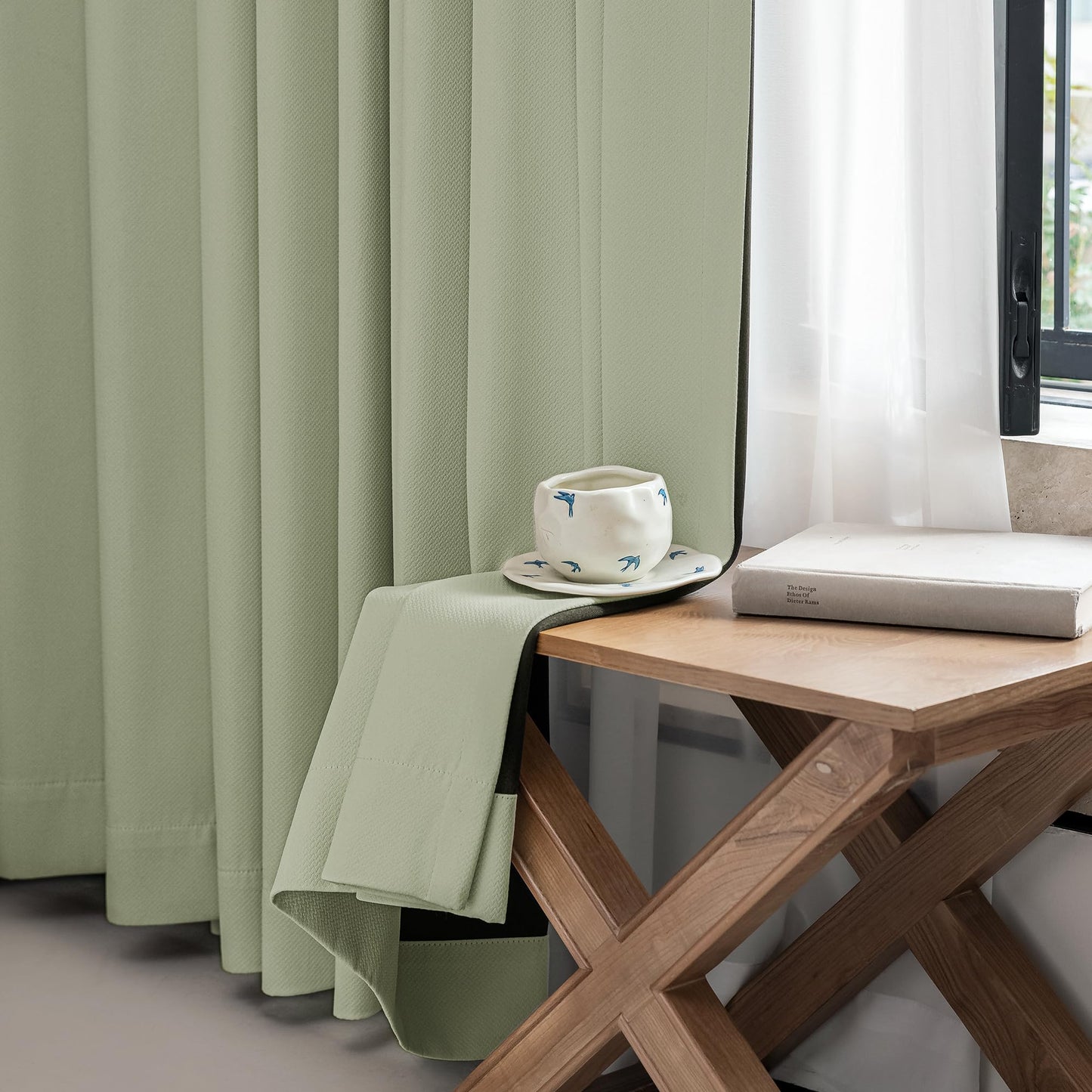 FMFUNCTEX 100% Green Blackout Curtains for Bedroom, Sage Green Weave Textured Curtains 84 Inches Long for Living Room Darkening Thermal Insulated Curtains, Solid Black Out Drapes Grommet 2 Panels