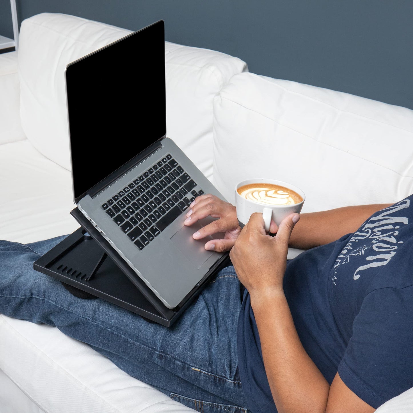 Mind Reader Lap Desk Laptop Stand, Bed Tray, Collapsible, Cushion, Portable, Dorm, Plastic, Black