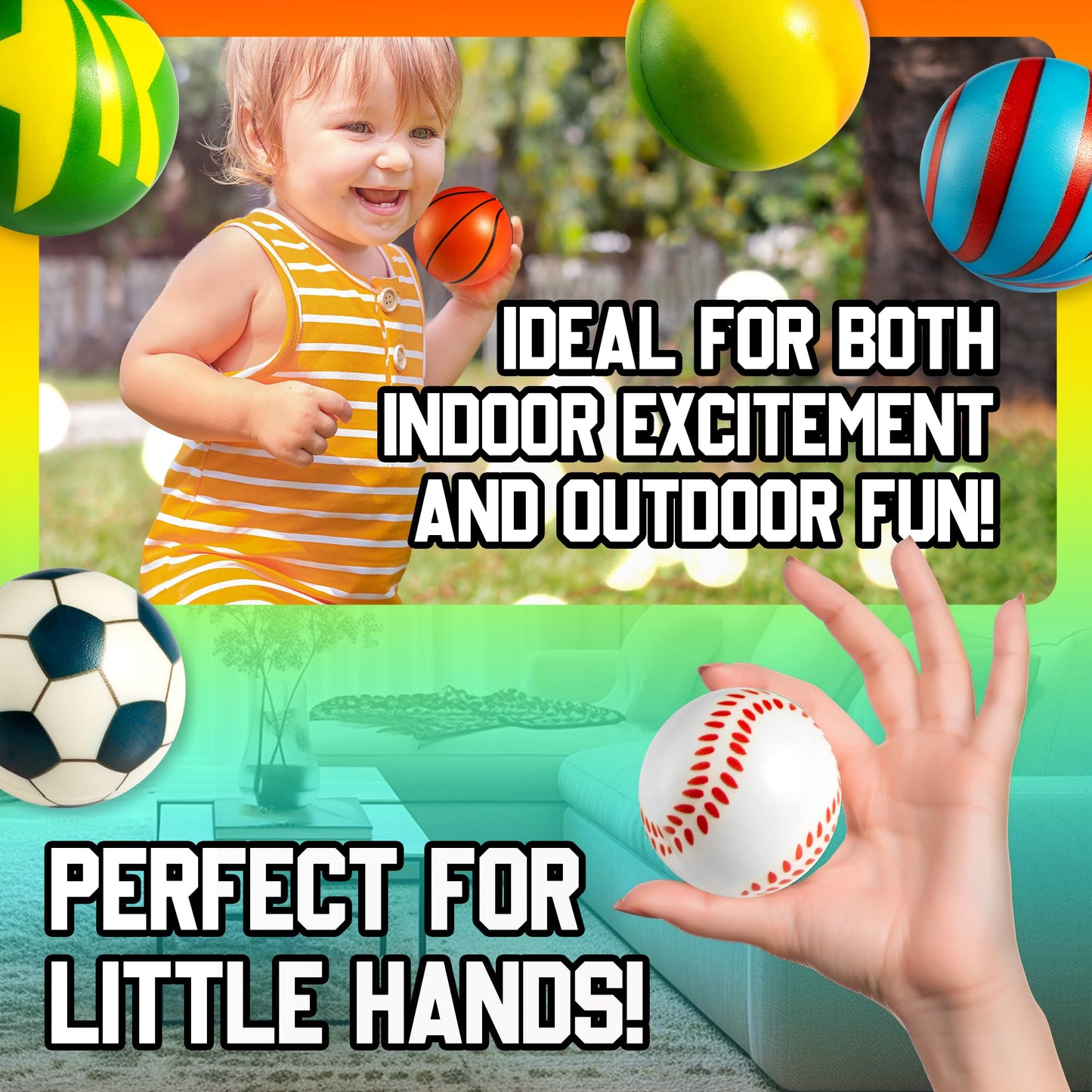 50 Mini Stress Balls Assortment - Bulk 2 Inch Soft Toy Variety Pack Stress Relief Balls, Squeezable Sensory Fidget Balls for Kids, Party Favors, Birthday Gifts for Boys & Girls