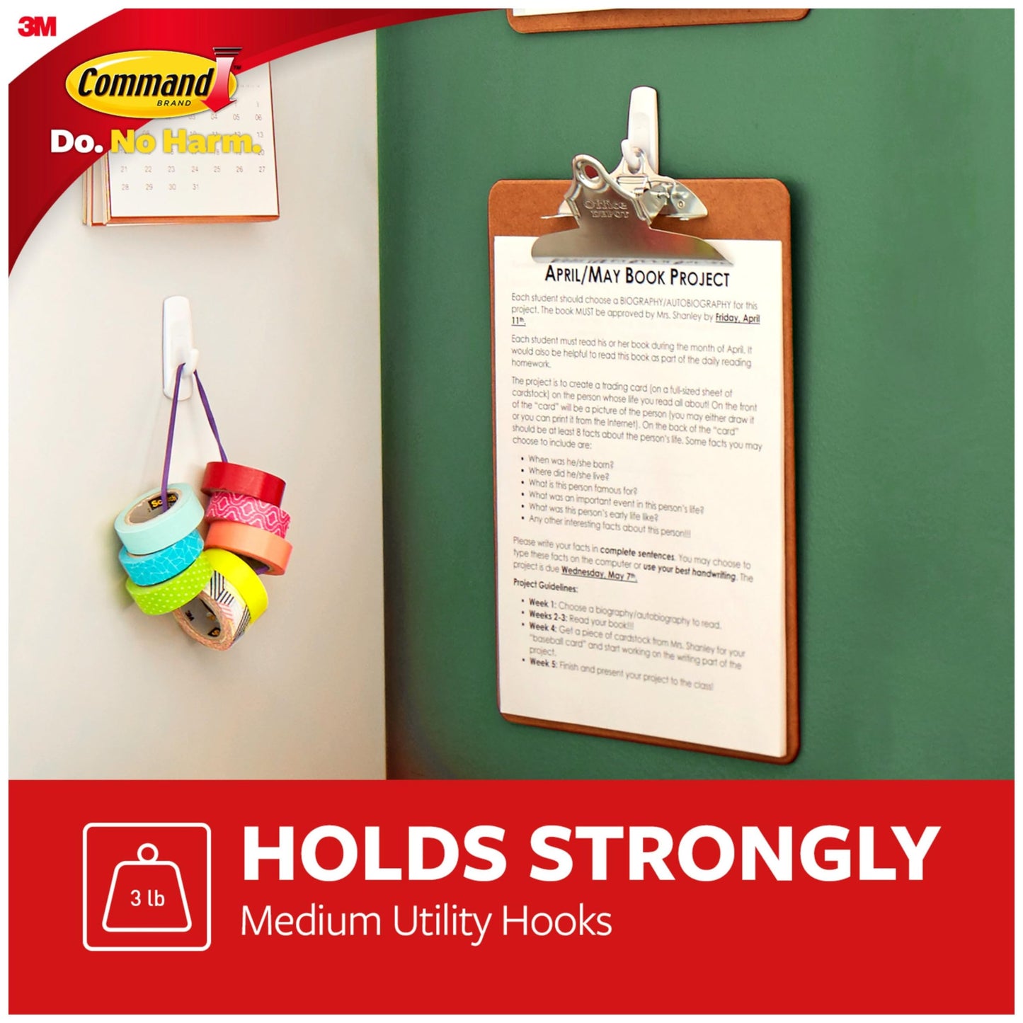 Command Medium Utility Hooks, Damage Free Hanging Wall Hooks with Adhesive Strips, Wall Hooks for Hanging Back to School Dorm Organizers, 9 White Hooks and 12 Command Strips
