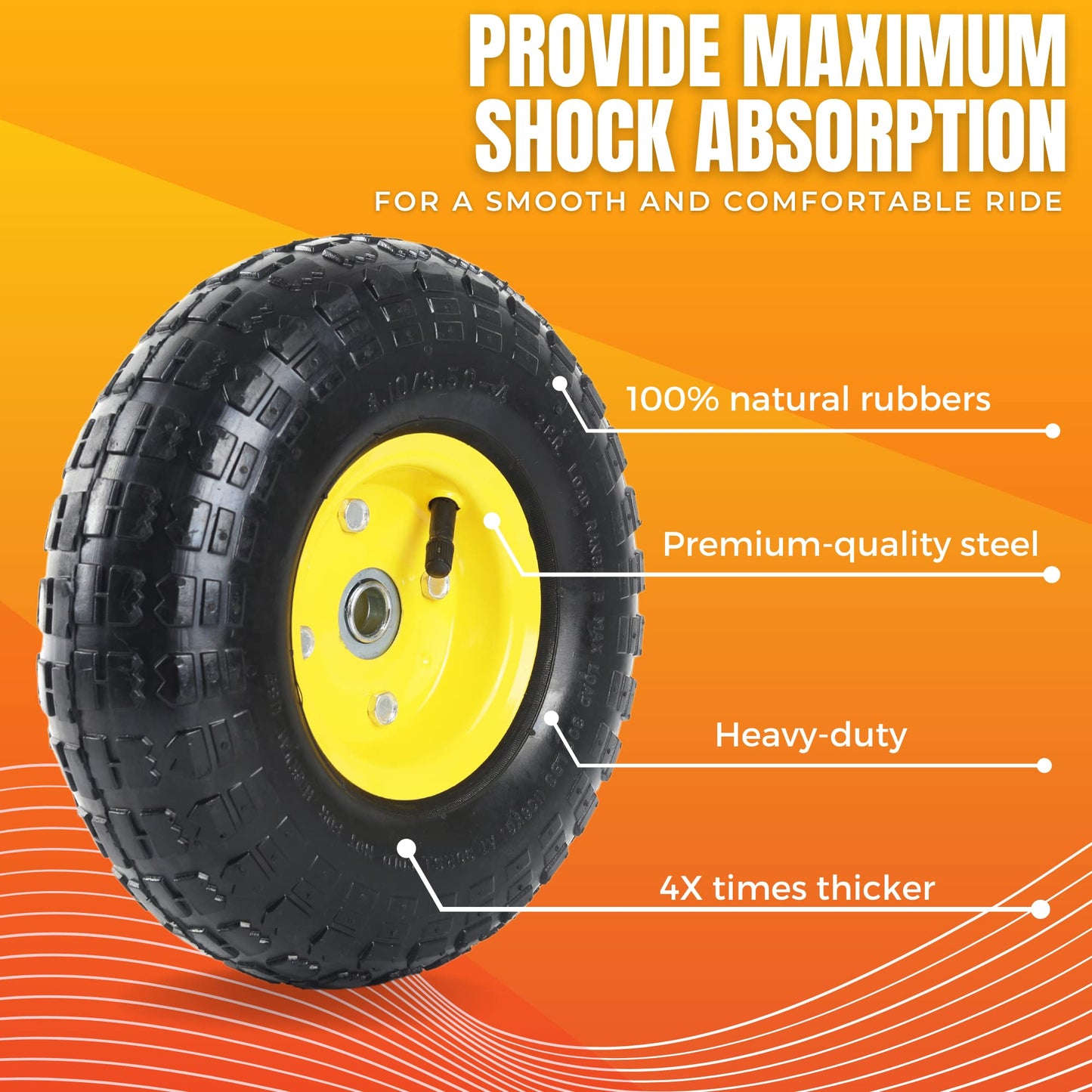 AR-PRO (2 Pack) 4.10/3.50-4 Tire and Wheel, Replacement 10-Inch Pneumatic Tire with 5/8" Bearings and 2.2" Offset Hub, Compatible with Hand Truck, Wheelbarrow, Wagon, Gorilla Carts
