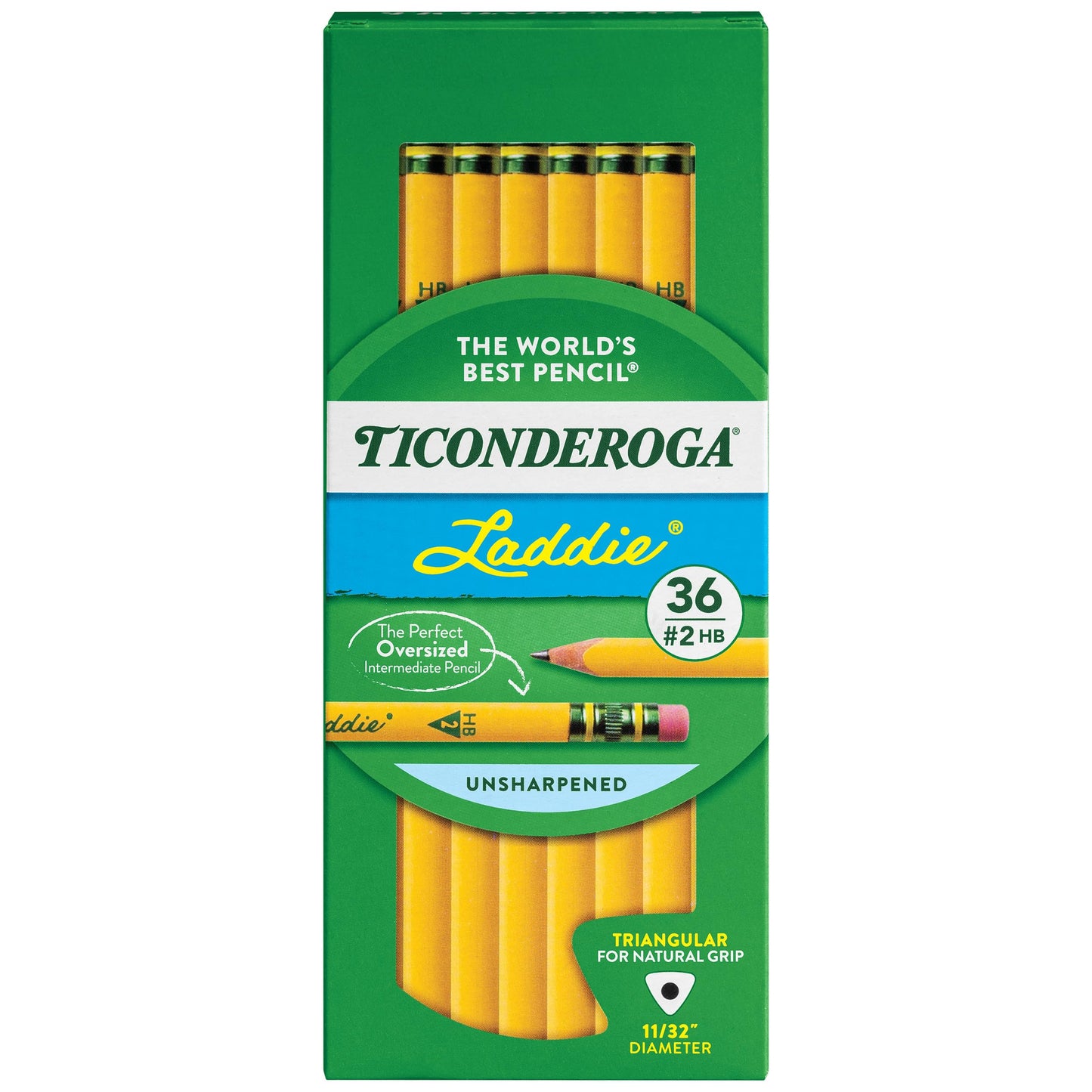 Ticonderoga Laddie Tri-Write Triangular Shaped Intermediate No:2 Pencils, Box of 36, Yellow (13042)